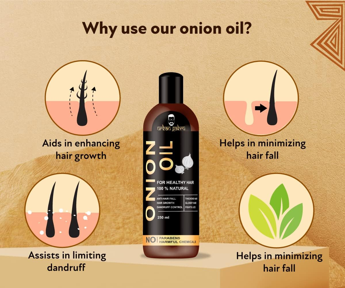 Urbangabru Onion Oil for Hair Growth Organic | Onion Juice| Hair Oil for Dry Damaged Hair and Growth (8 Fl Oz) image number 3