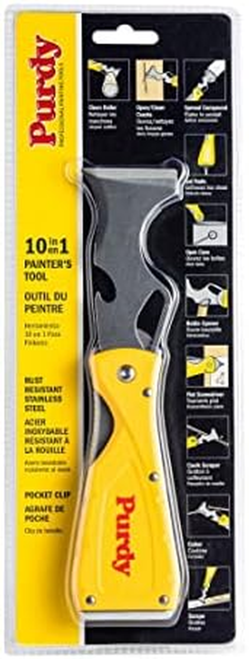 Purdy 10 in 1 Folding Painters Multi Tool Stainless Steel Scraper Putty Knife Hammerhead Nail Set image number 1