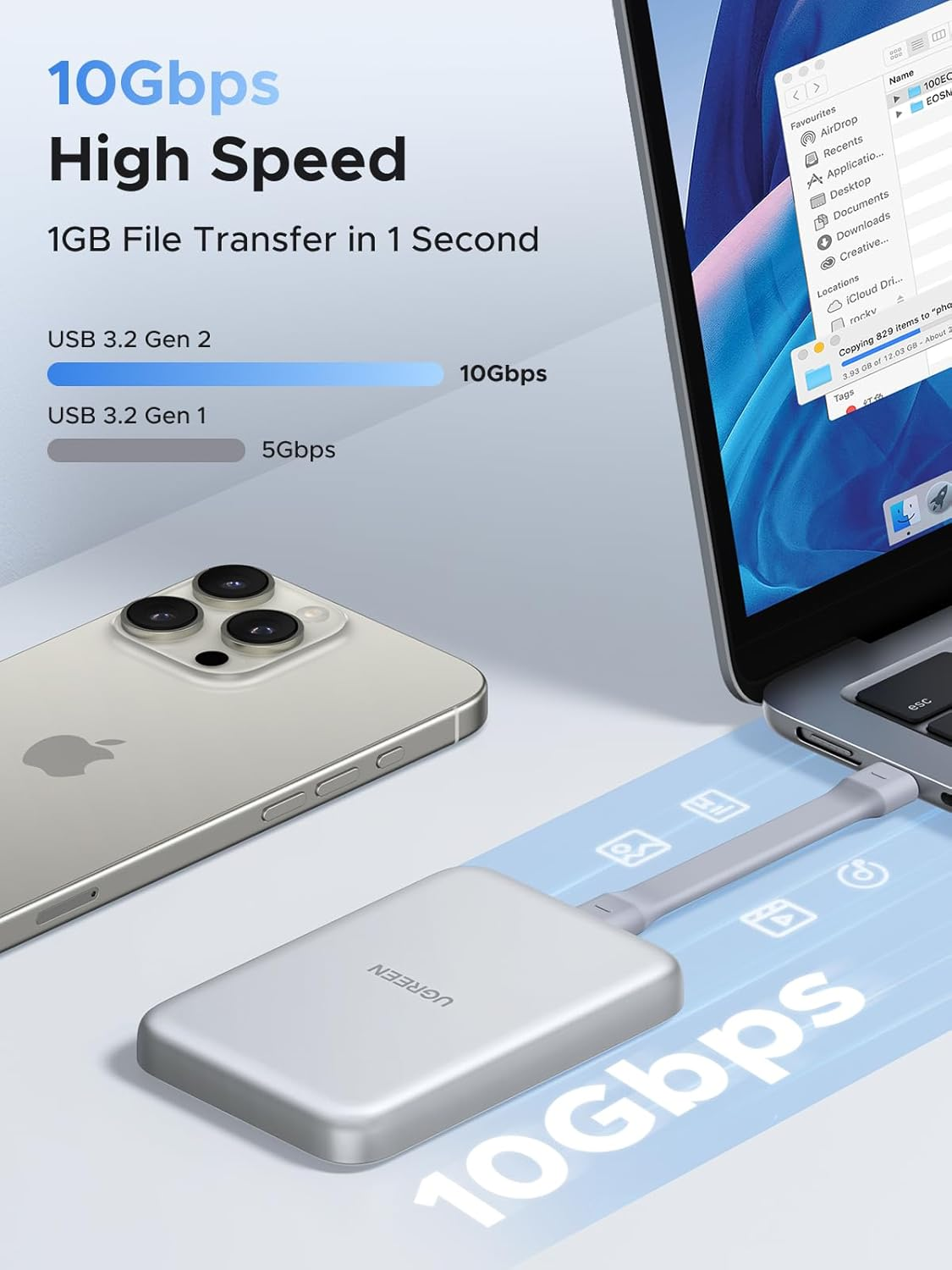 UGREEN Magnetic M.2 Nvme SSD Enclosure with Magsafe for Iphone 16 15 Pro Max, External SSD Case with PD100W 10Gbps USB C to NVME Adapter, Supports M and B&M Keys and Size 2230/2242 /2260/2280 Ssds image number 2