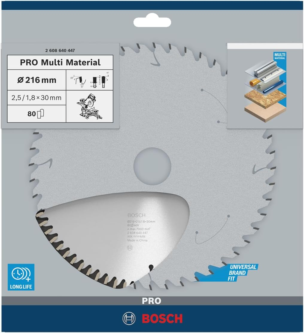 Bosch Professional 1 X Circular Saw Blade Multi Material (For Multimaterial, Saw Blade Diameter 216 X 30 X 2.5 Mm, 80 Teeth, Circular Saw Accessories) image number 1