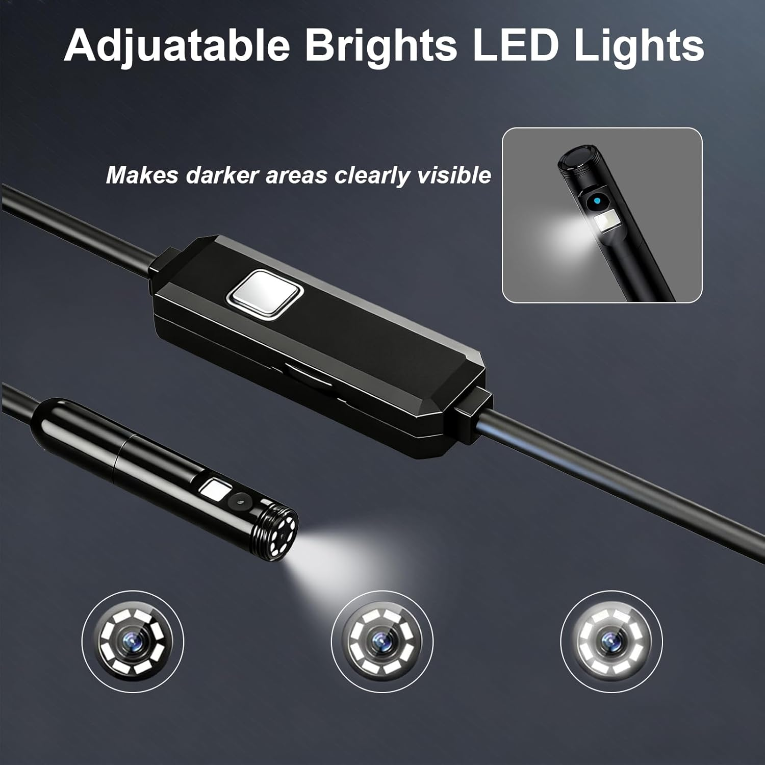 Endoscope Camera with Light, Dual-Lens 1920P HD Borescope with 8 Adjustable LED Lights, IP67 Waterproof Boroscope Inspection Tools, 16.4Ft Semi-Rigid Snake Camera for Ios & Android image number 4