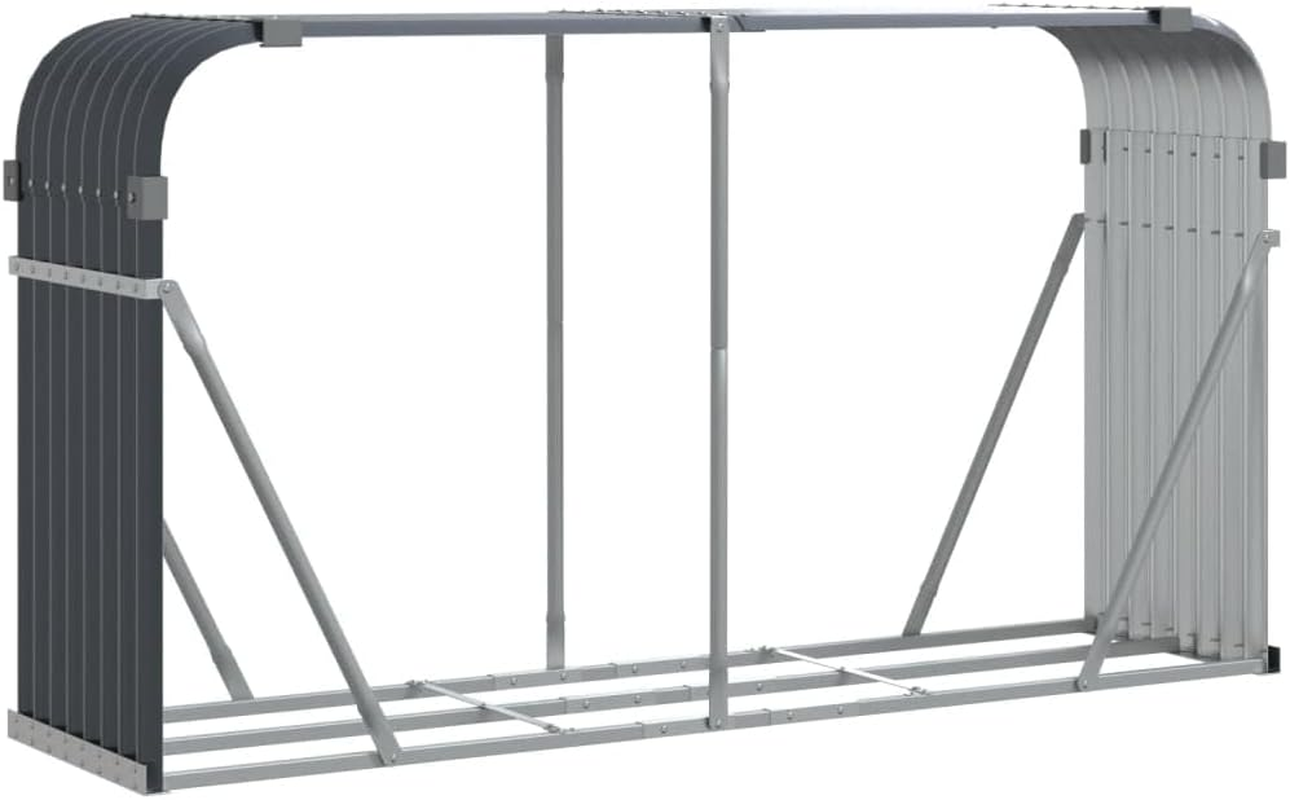 Log Holder Anthracite 180X45X100 Cm Galvanised Steel Fireplace Accessory, Heavy-Duty Storage Rack with Hooks for Indoor and Outdoor Firewood Use image number 5