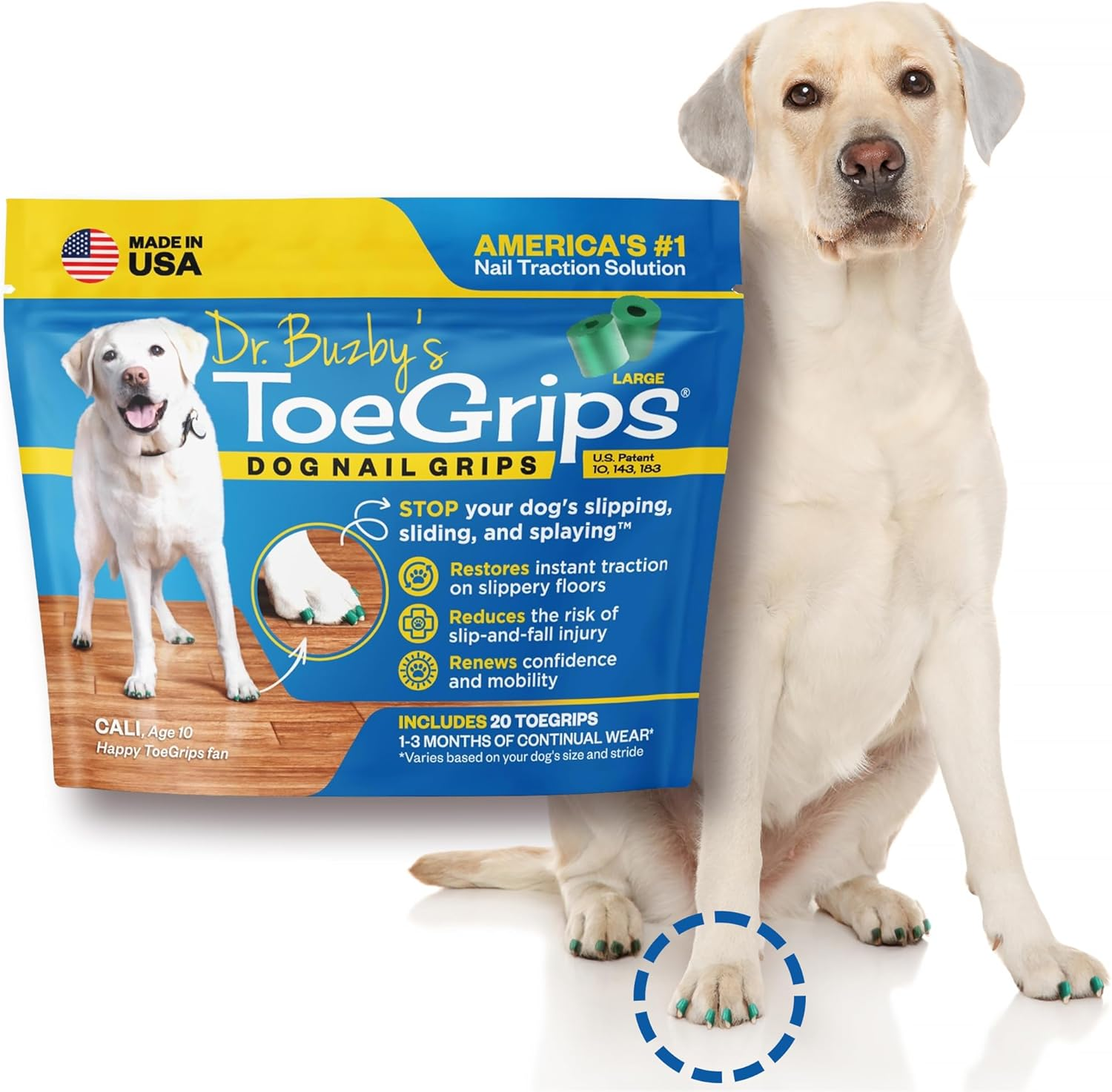Dr Buzby'S Large Toegrips for Dogs - Instant Traction on Wood/Hardwood Floors - Anti-Slip Relief for Senior Dogs - Stop Sliding Instantly - Rubber Nails - 1 Pack (20 Grips) image number 6