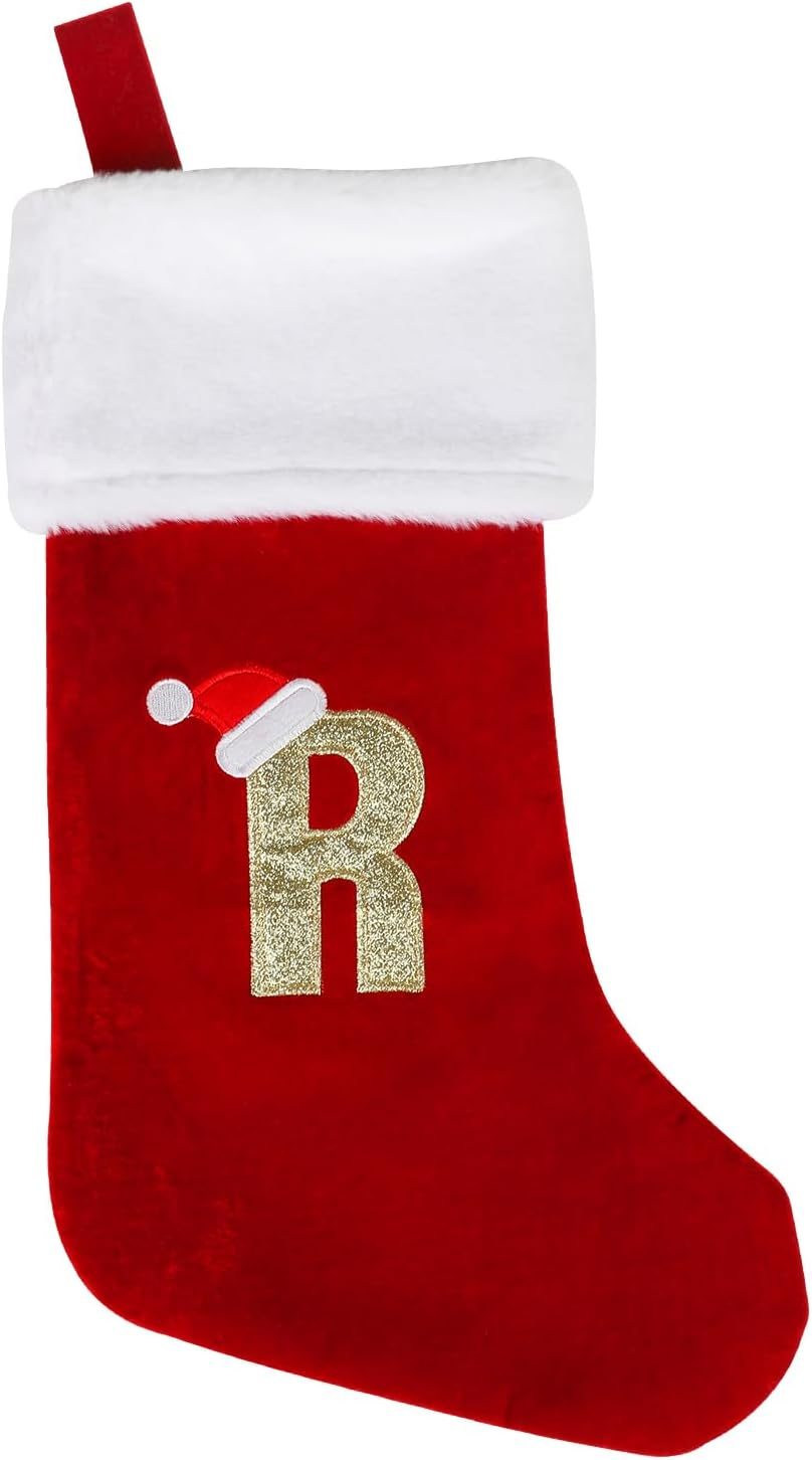 VEYLIN Christmas Stockings with Letters, 20 Inch Large Plush Christmas Stockings Embroidered Stockings Christmas Stockings for Kids/Adult Xmas Gift Stockings & Holders(R) image number 4