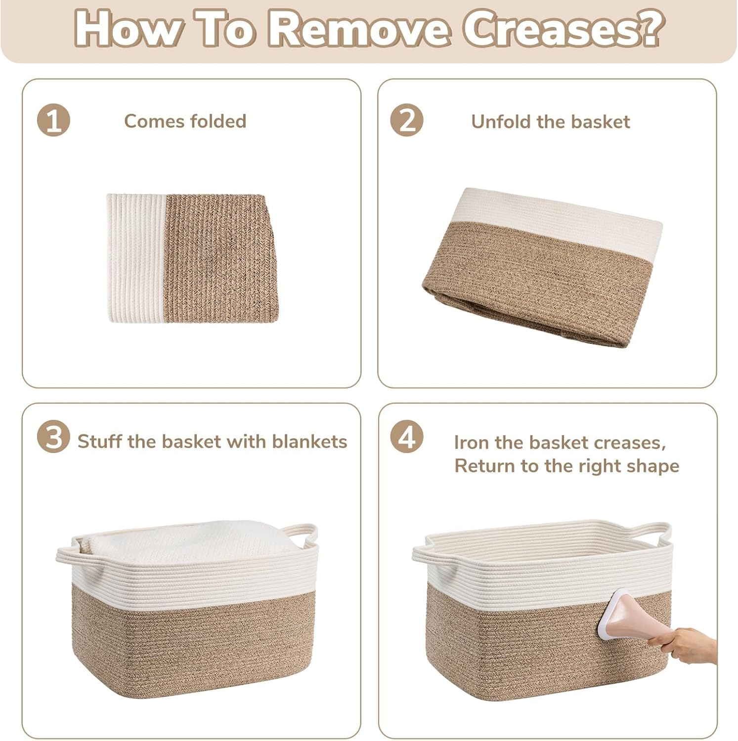 Large Basket, Storage Baskets for Organizing, XICEN Blanket Storage for Living Room, Bedroom, Rectangle Rope Baskets for Storage, Woven Baby Basket for Clothes, Towels, 55Cm X 38Cm X 30Cm image number 1