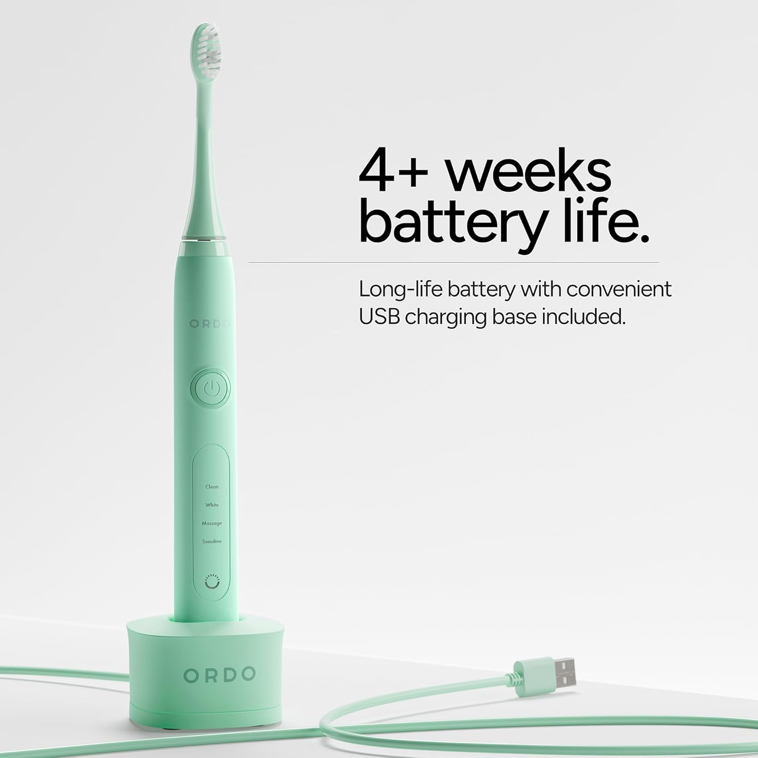 Ordo Sonic+ Smart Tech Electric Toothbrush with 4 Cleaning Modes, Fast Rechargeable Battery and Silicone Polishing Element, USB Charger for Adults, Mint Green - Charcoal Grey image number 3
