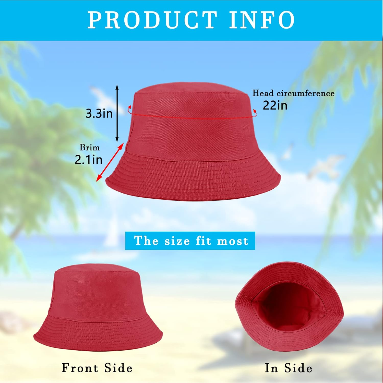 Women Bucket Hats - Summer Fisherman Hat Men Cotton Plain Bucket Hat Foldable Beach Sun Hats for Women Men, One Size - Black image number 5