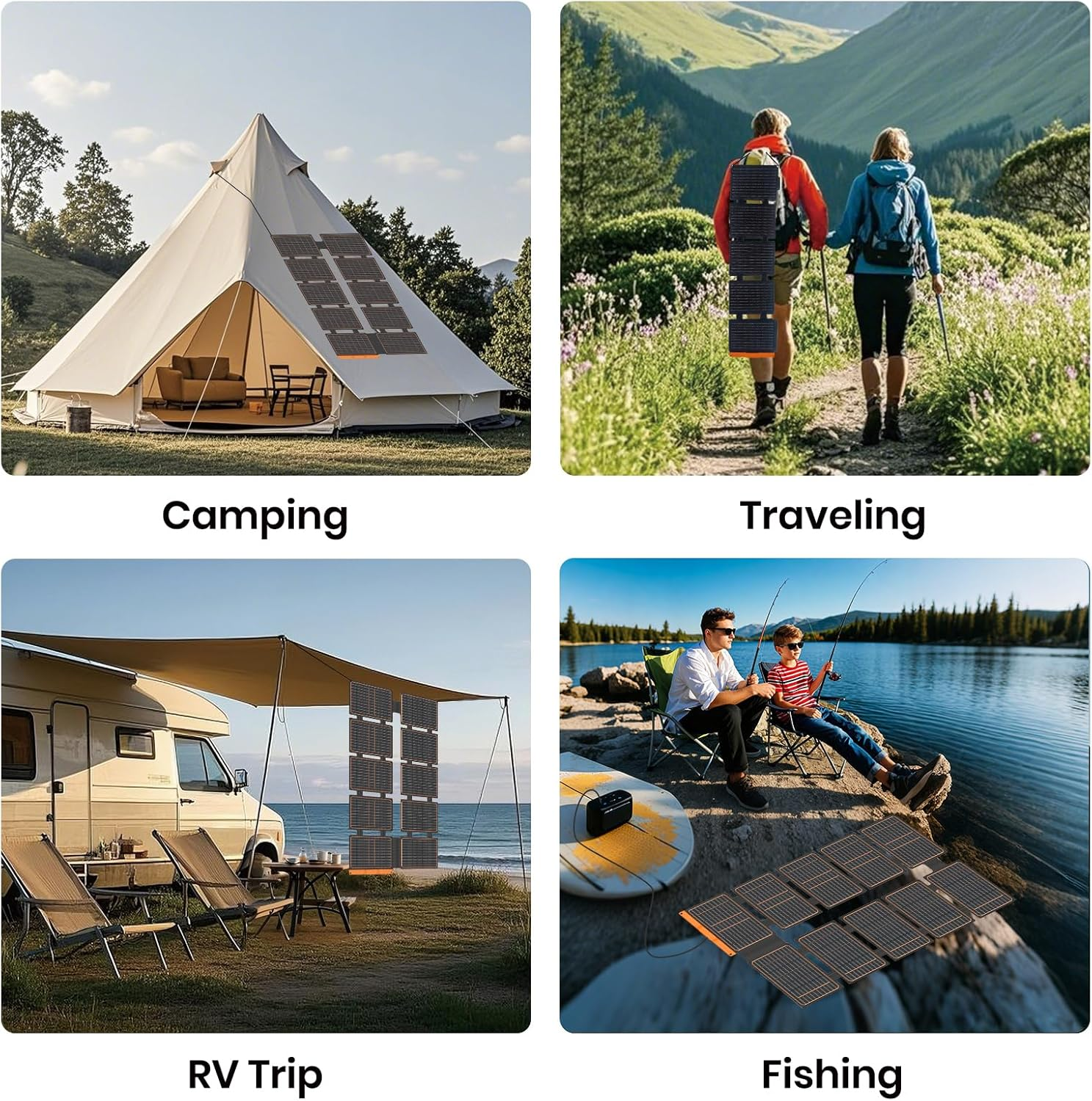 Flexsolar 100W Portable Solar Panel, IP67 Water & Dustproof Solar Charger with DC/QC 3.0 USB-A & PD3.0 USB-C for Solar Generator Monocrystalline Solar Cell for Camping, Garden, RV, Smartphone image number 2