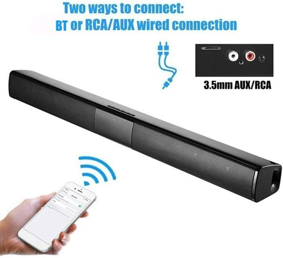BT Sound Bar Wired & Wireless Stereo TV Soundbar Audio Speaker with Built-In Subwoofer Support Remote Control TF Card RCA FM for Tvs Gaming