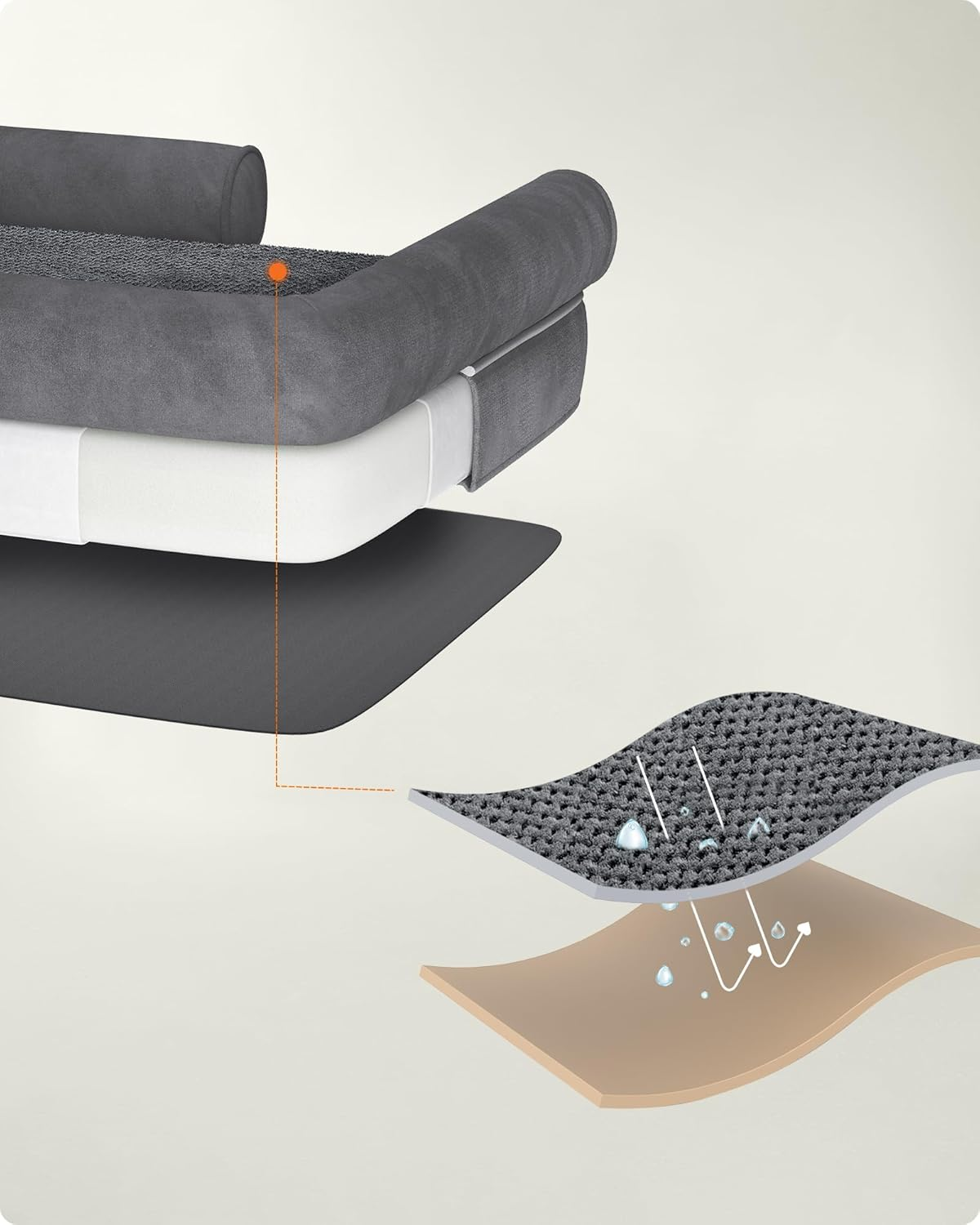 Feandrea Orthopaedic Dog Bed, Dog Cushion, Dog Basket, Soft Padding, Dog Sofa, Raised Edges, Removable and Washable Cover, 76 X 51 X 18 Cm, Non-Slip Backing, Light Grey PGW074G02V1 image number 6