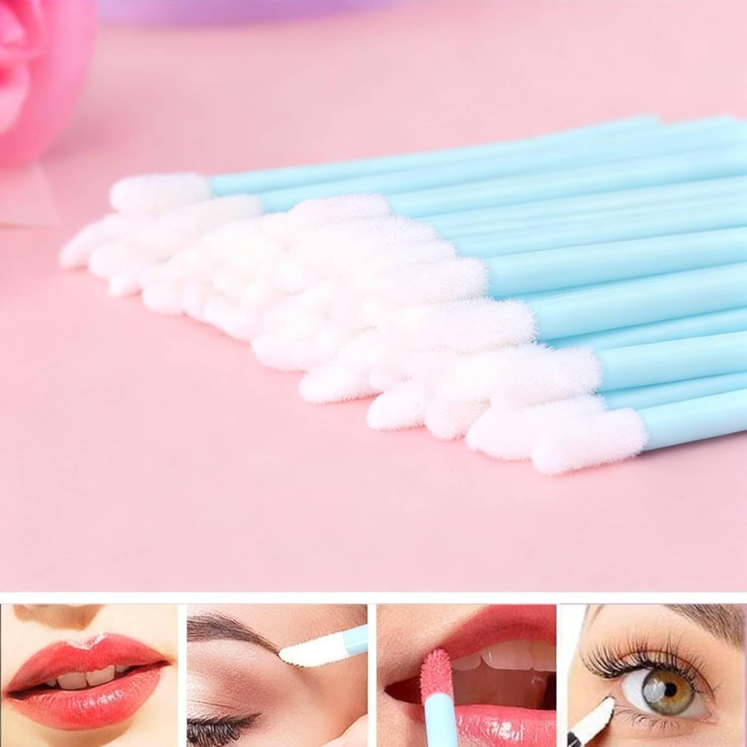 Pack of 400 Lip Brushes, Betterjonny Make-Up Lipstick Brush, Lip Gloss, Concealer Brush, Lipstick Stick Applicator, Lip Applicator Tool for Perfect Lip Makeup (Blue) image number 4