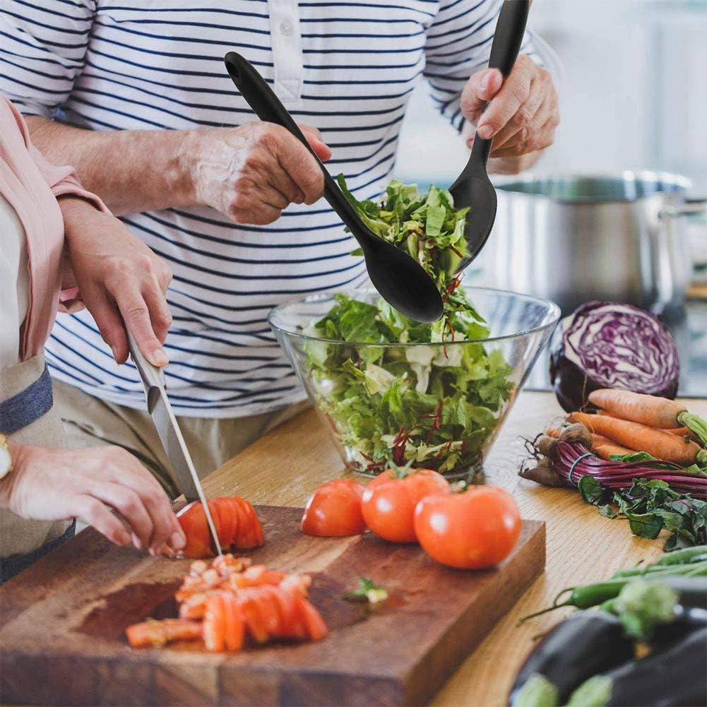 Large Silicone Cooking Spoons 27Cm Pack of 3, Non-Stick Spoon Set for Mixing, Cooking & Serving, Heat Resistant Silicone Spoon Set, Dishwasher-Safe & BPA Free (Black) - 3 Pcs In Red image number 5