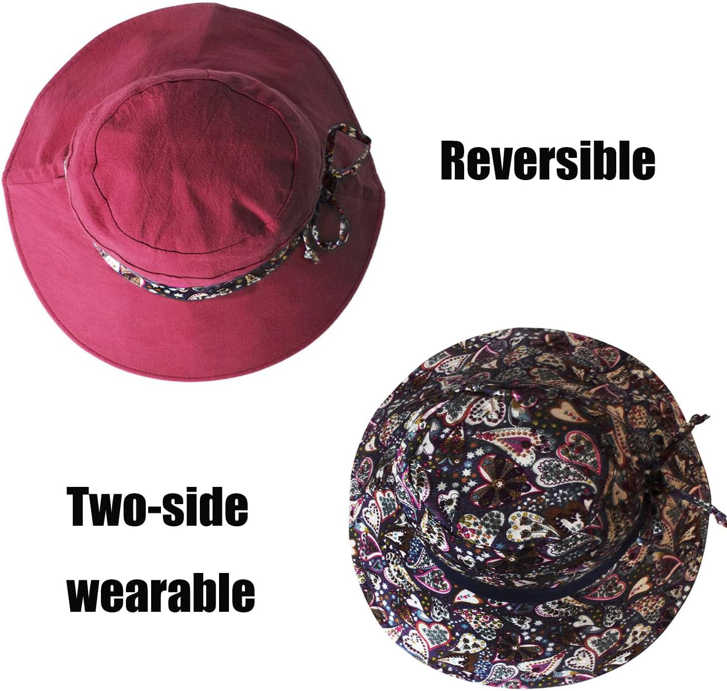 KXF Sun Hat for Women Wide Brim Summer Beach Hat with Chin Strap Foldable Bucket Hat for Travel Sun Protection