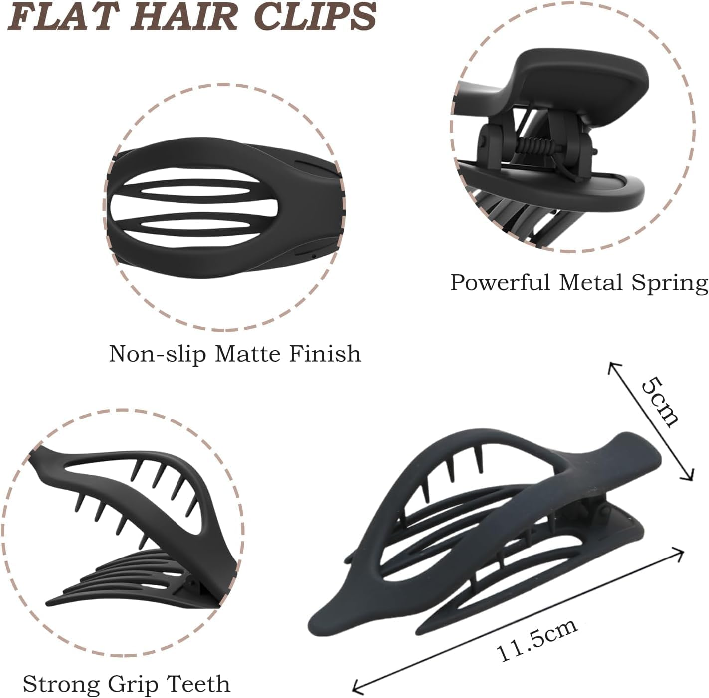 Hair Claw Clips for Women, 6 PCS Flat Hair Clips for Thick Thin Hair, Large Matte Hair Claw Nonslip for Girls Decoration image number 6