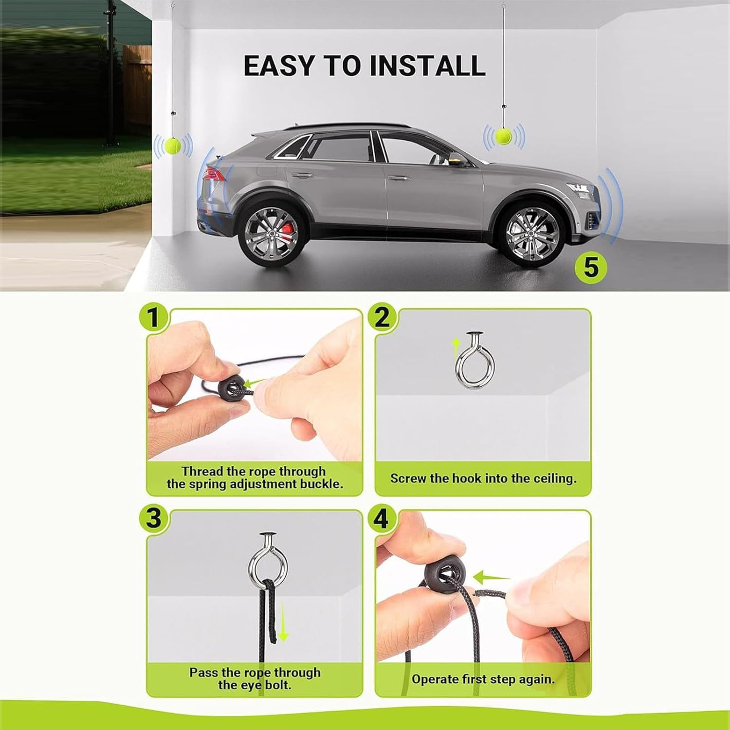 Garage Parking Aids for Car | 2-Piece Car Garage Parking Guide Tennis Ball Aid,Adjustable Vehicle Stop Indicator for Positioning Driver SUV RV Household Villa Residential Apartment image number 2