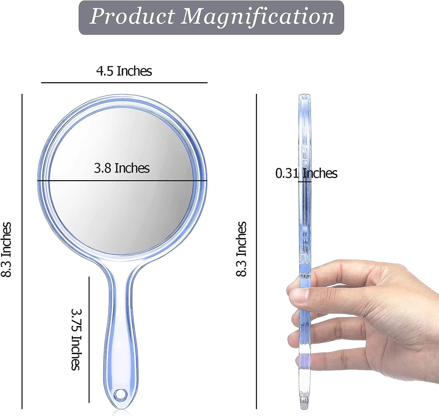 Jetec Double Sided Handheld Mirror - 1X/ 2X Magnifying Mirror with Handle - Rounded Shape Makeup Mirror (Blue) - Clear image number 4