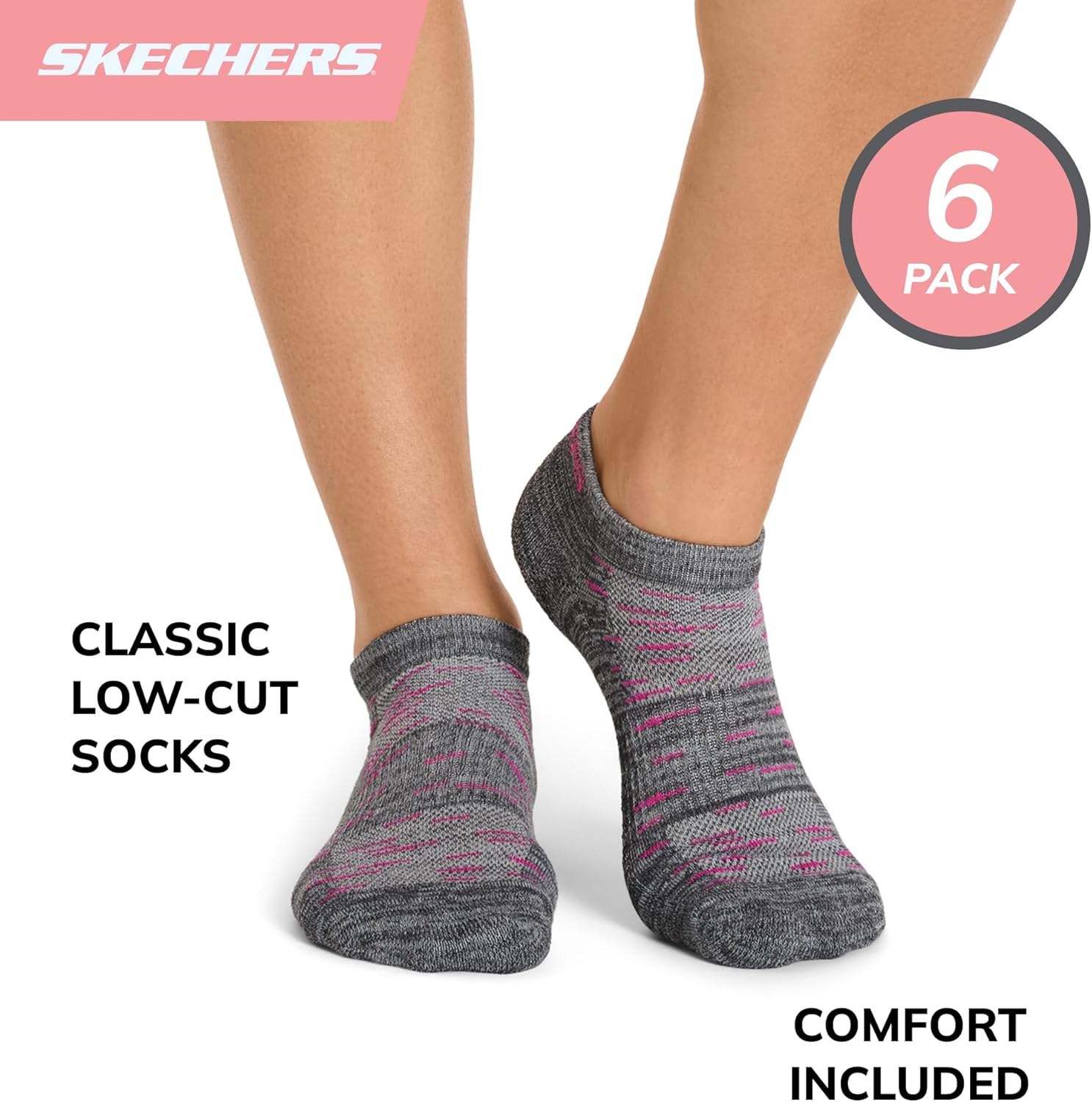 Skechers Women'S 6 Pack Low Cut Socks Running Socks - Gray/Multi image number 4