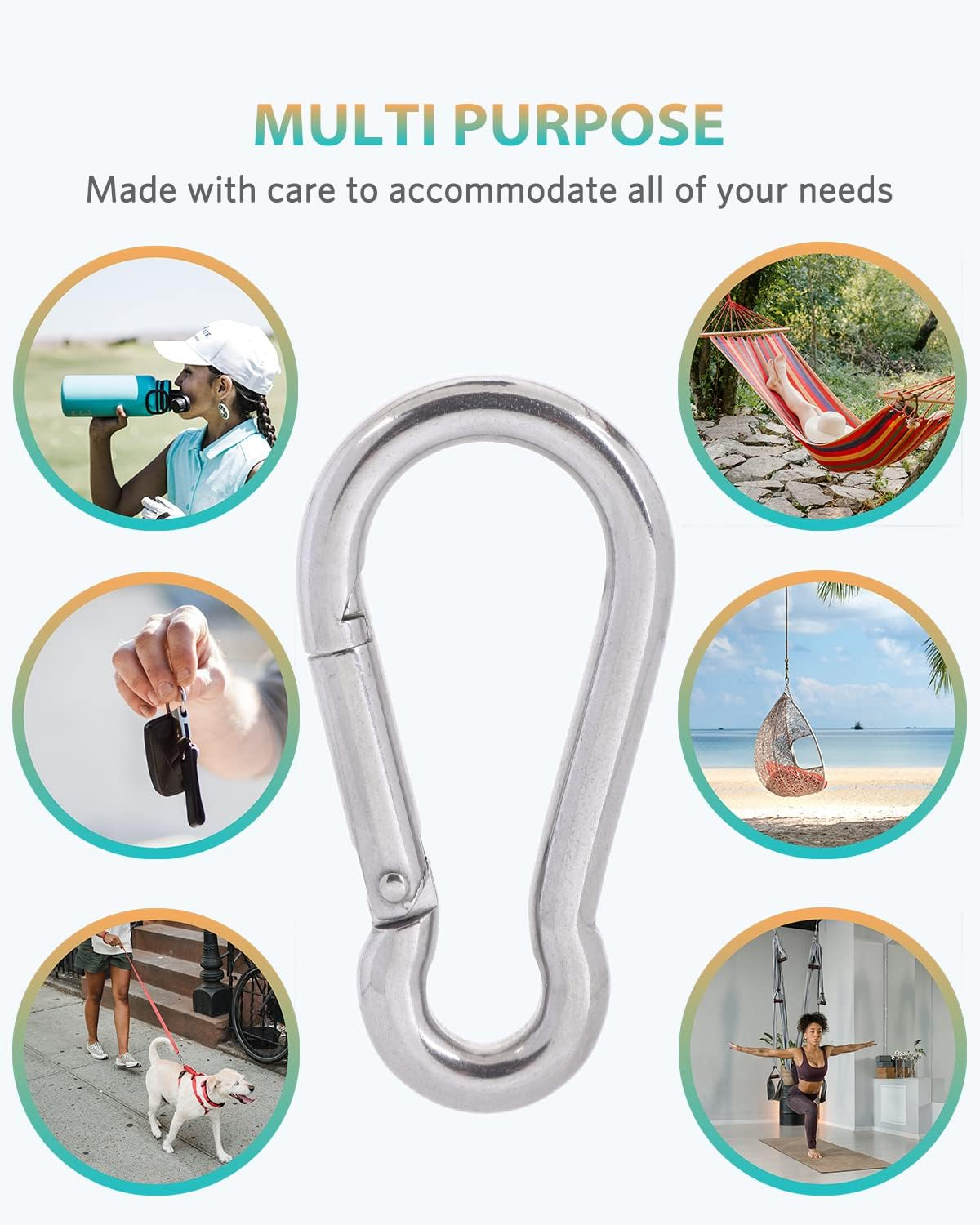 316 Stainless Steel Carabiner Clips - Heavy Duty Hooks, Keychain, Multi-Purpose Spring Snap Hook for Dog Leash, Outdoor Camping, Swing, Hammock image number 6