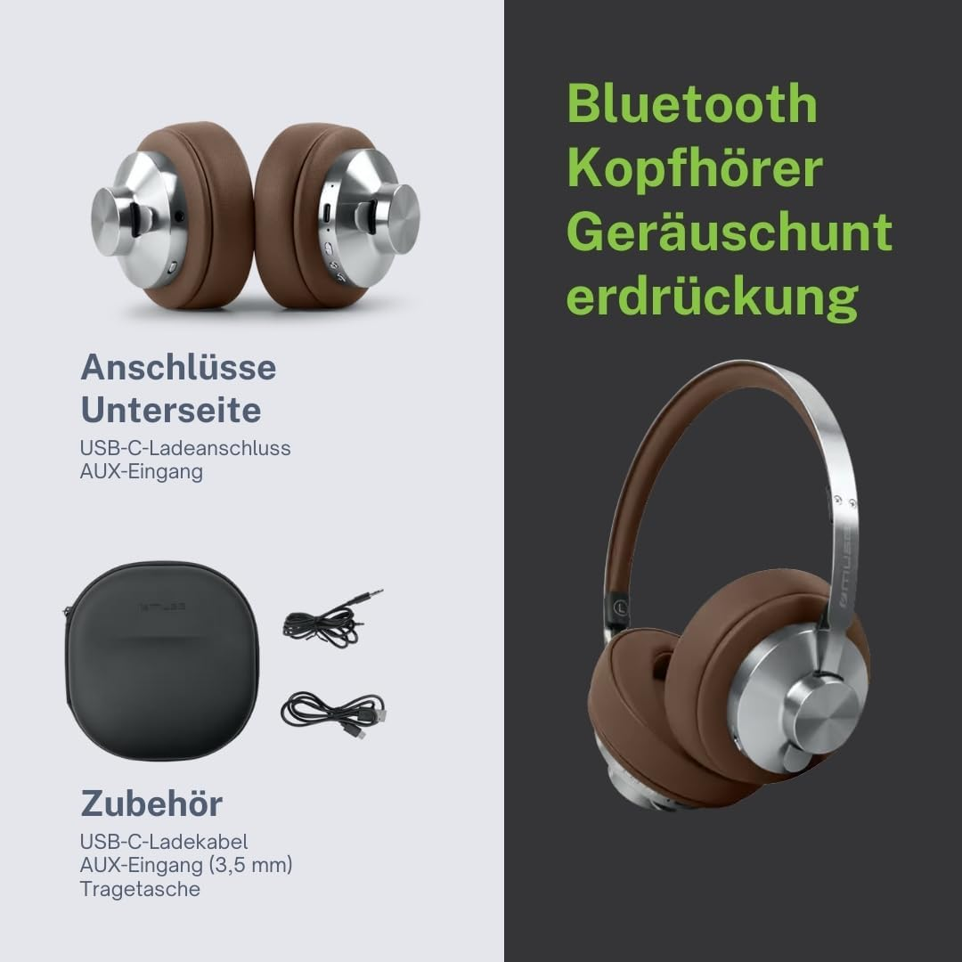 Muse M-298 SBR Bluetooth Headphones, ANC Noise Cancelling Over-Ear with 66 Hours Battery Life, USB-C, AUX & Hands-Free Function, Comfortable Headband image number 1