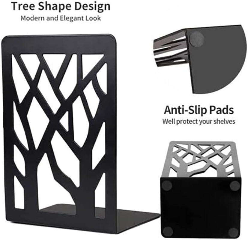 1 Pair Heavy Duty Metal Bookends Decorative Book Ends Holder Stationery Supplies, Non-Slip, Perfect for Office and Home Decor, 6.9X4.7 Inches - White-Tree image number 5
