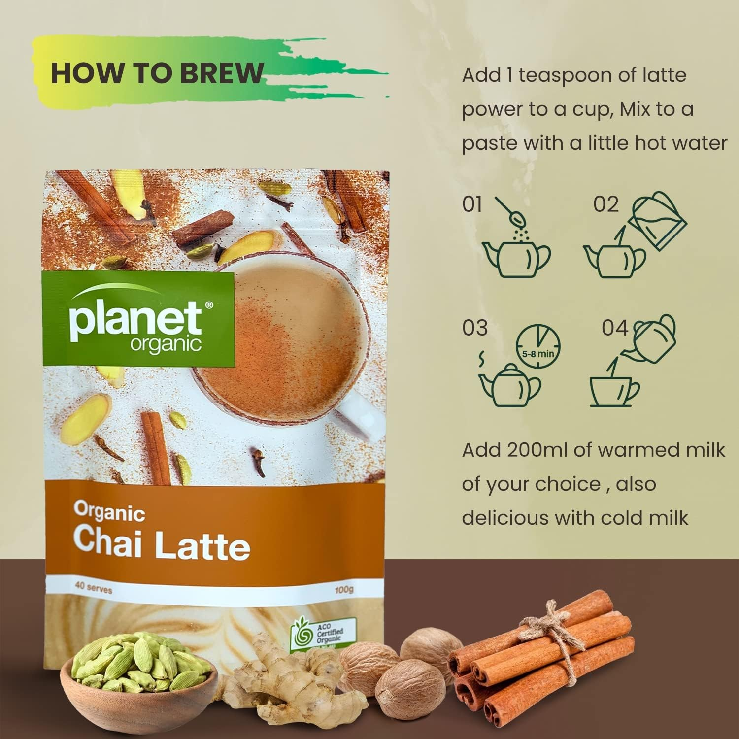 Planet Organic Organic Chai Latte, 100G image number 1