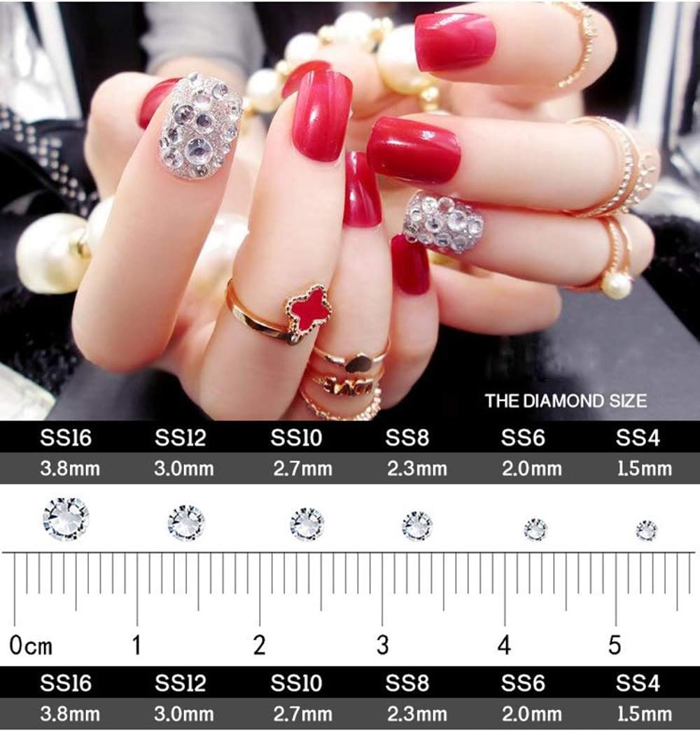 GBSTORE Nail Art Crystal Rhinestones,3D AB Glass Rhinestones, Nail Art Studs Nail Sequins for DIY Nails Art Clothes Shoes Crafts Decorations, Mixed Size and Colors,Approx1440-2080Pcs (Silver) image number 2