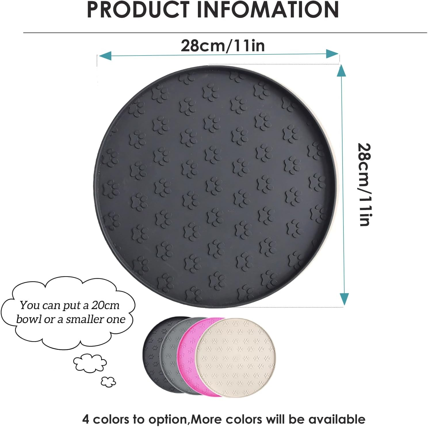 Silicone Pet Feeding Mat, Non-Slip Dog Bowl Mat, Cat Food Mat, Waterproof Tray (1Pack Black, 28X28 CM) image number 1