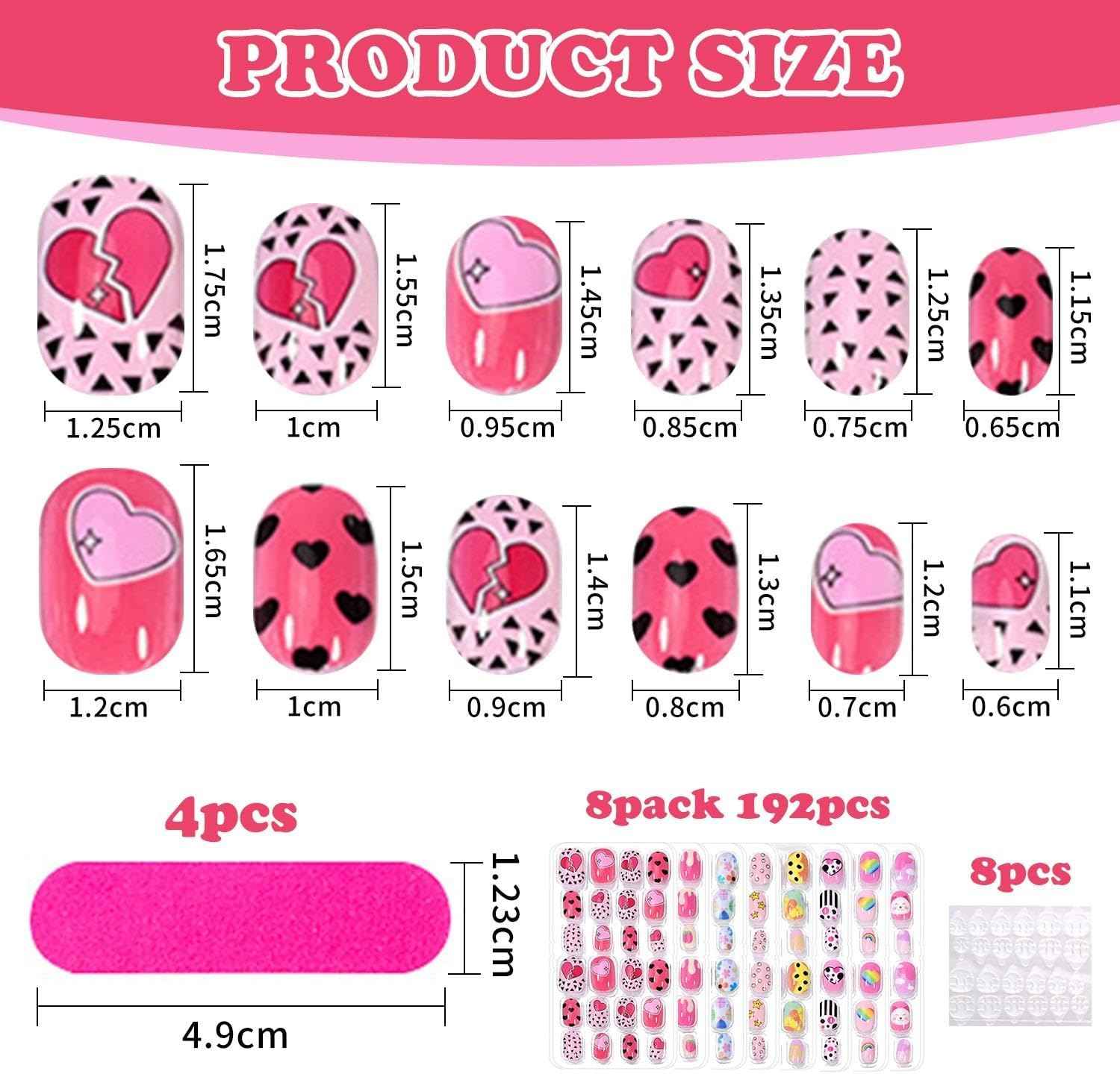 192 Children'S Nail Art Stains, Cartoon Pattern Design, DIY Nail Accessories, Cute Nail Decoration (With Glue Stickers, Nail Rub Strips) image number 2