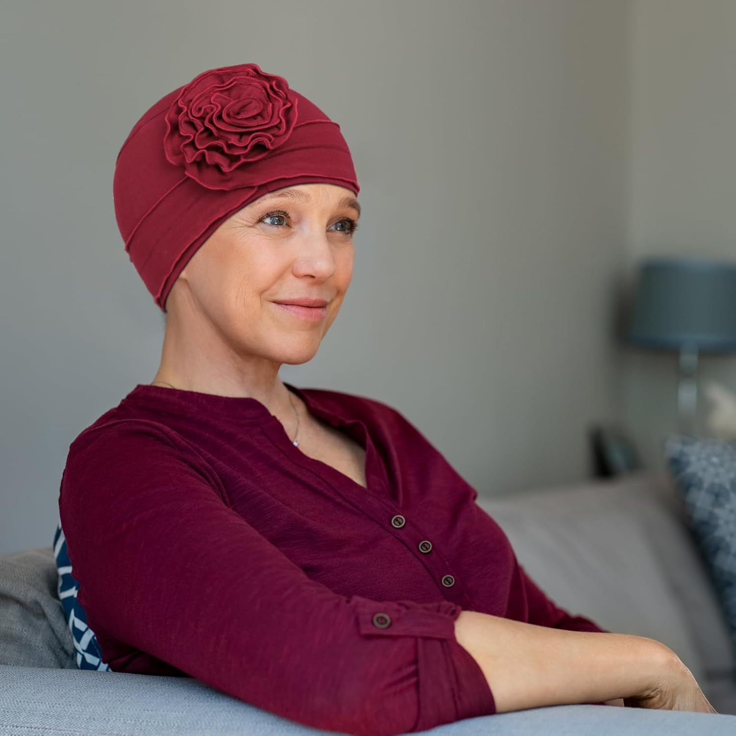 Dumrotite 4 Pieces Cotton Chemo Headwear for Women, Breathable Cancer Headwear Elastic Chemo Hats for Women with Hair Loss image number 2