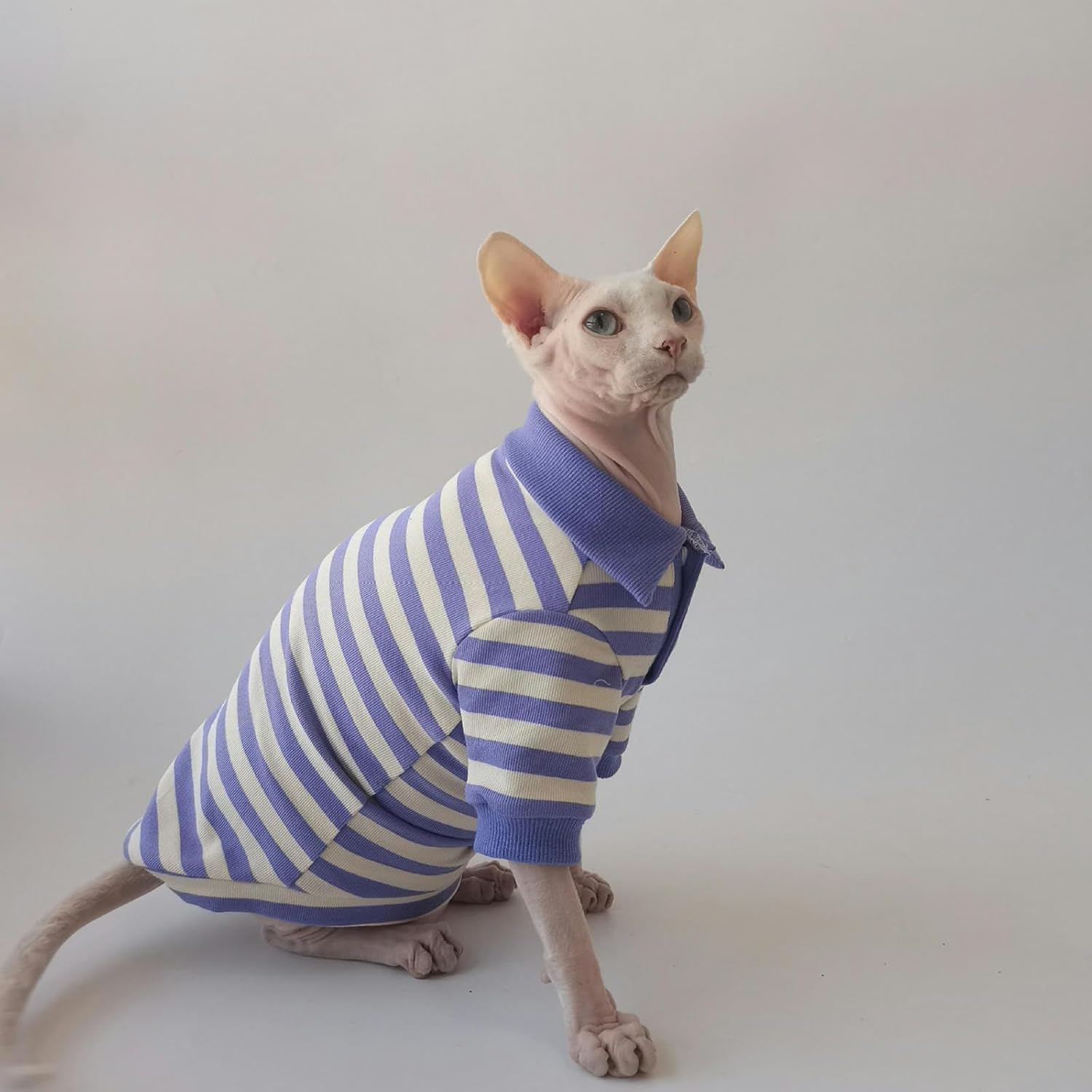 IUOUTG Stripes Sphynx Hairless Cat T-Shirts Breathable Cotton Kitten Shirt Funny Cat Clothes Pullover Cat Pajamas Summer Elastic Pet Costumes for Female Male Cats