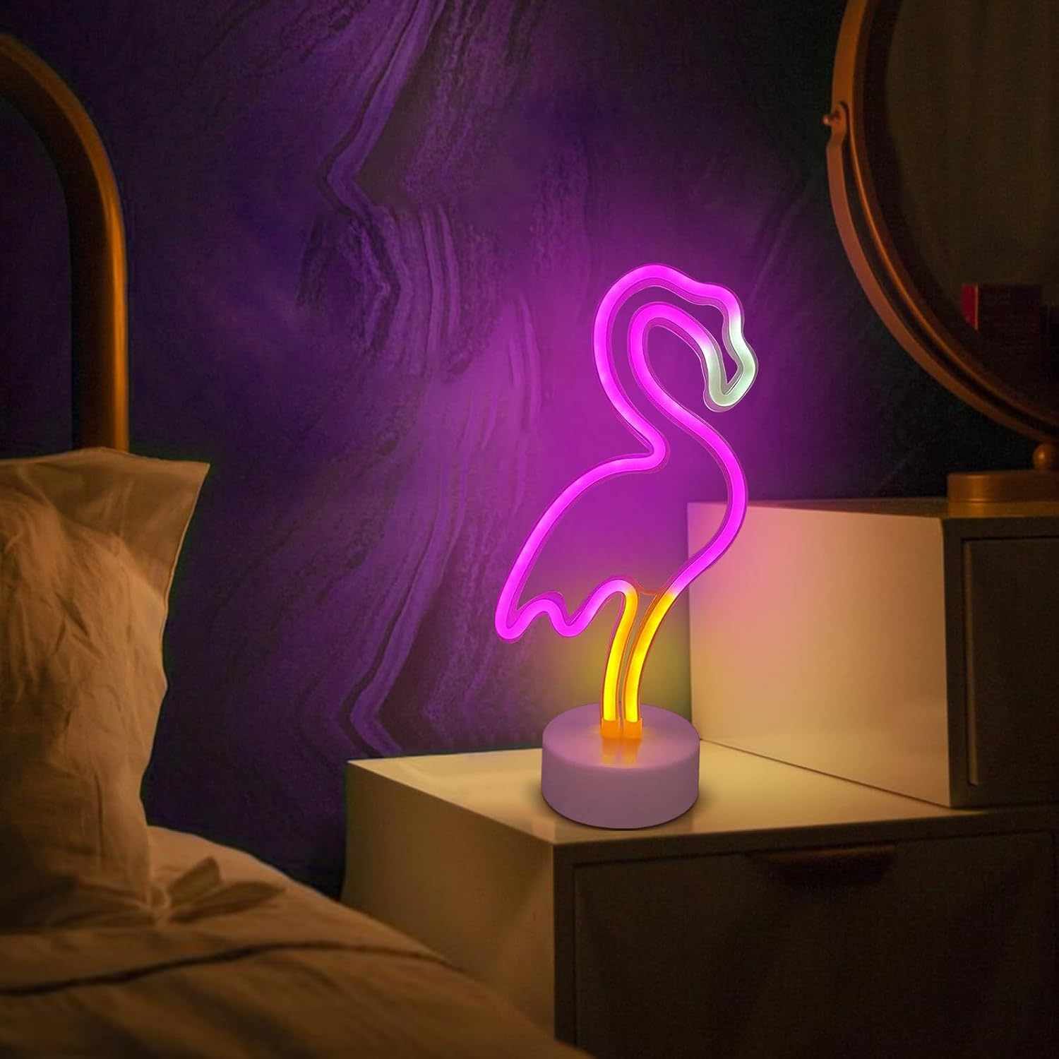 Flamingo Neon Signs with Base Flamingo LED Lights USB Battery Operated Luminous Colorful Lamp for Bedroom Birthday Party Valentine'S Day Gift image number 4