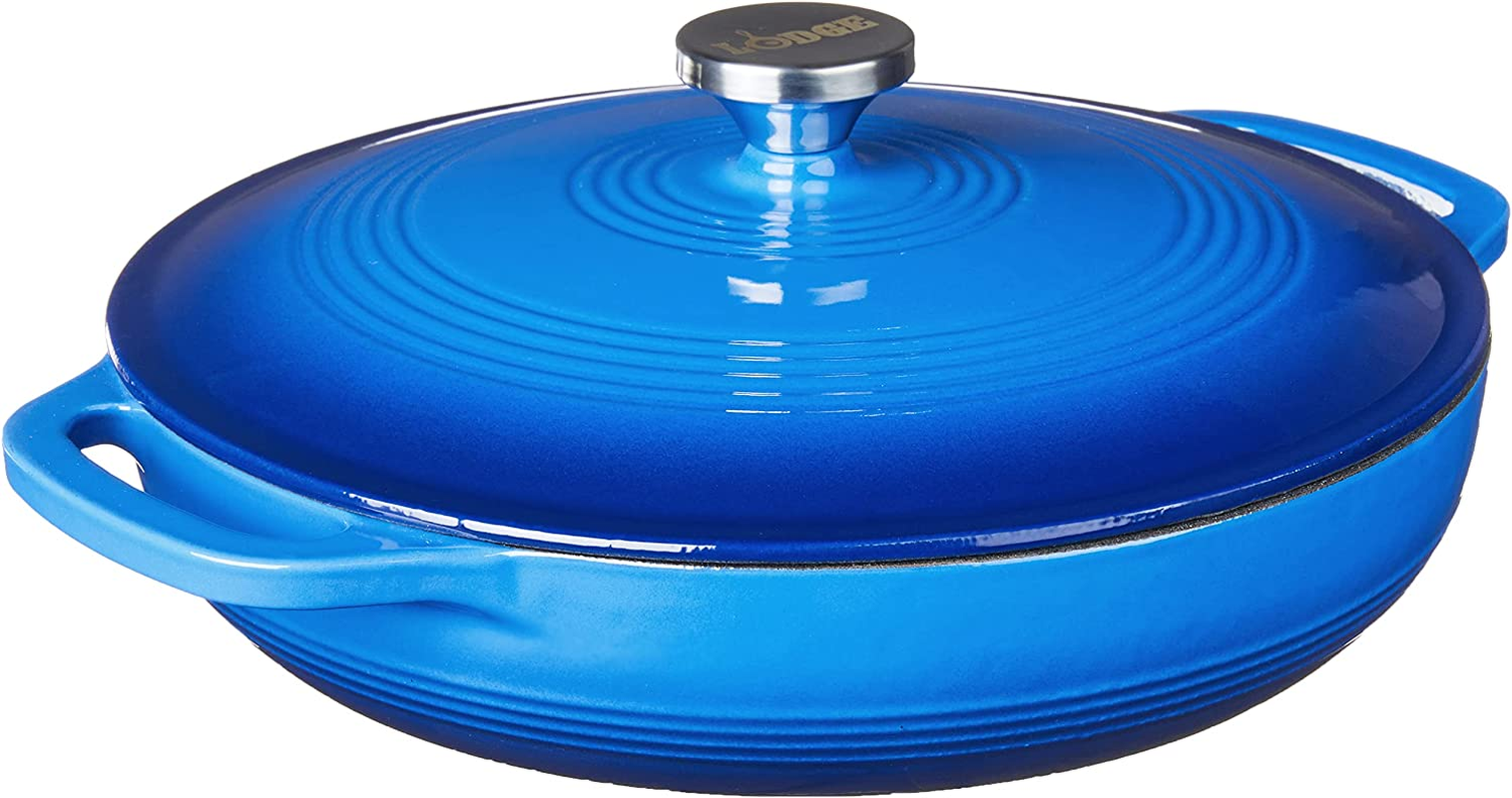 Lodge 3.6 Quart Enameled Cast Iron Oval Casserole with Lid &ndash; Dual Handles &ndash; Oven Safe up to 500&deg; F or on Stovetop - Use to Marinate, Cook, Bake, Refrigerate and Serve &ndash; Caribbean Blue