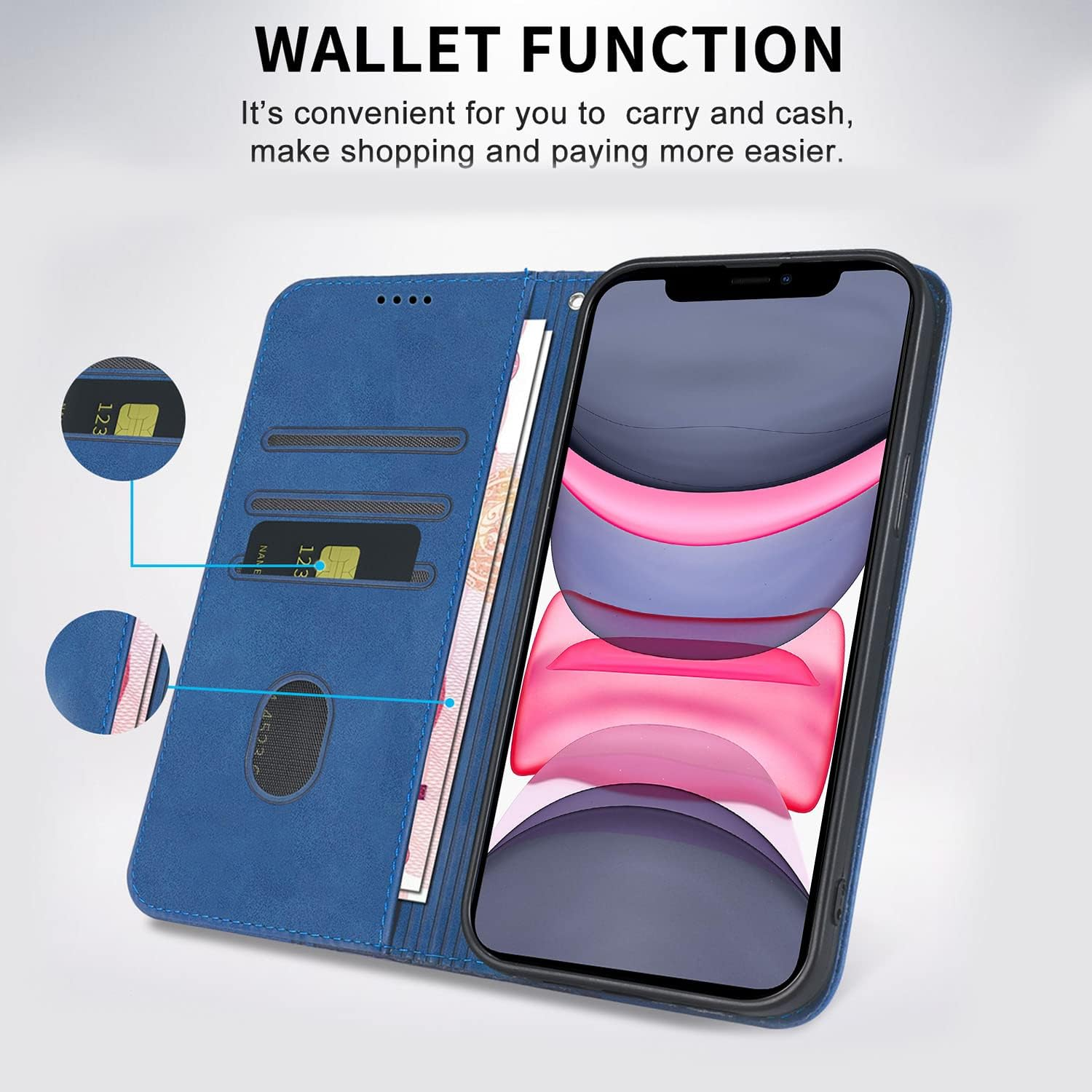 Case for Iphone 11, Shockproof PU Leather Flip Folio Cover with Card Slots, Magnetic Wallet Case for Iphone 11, Blue