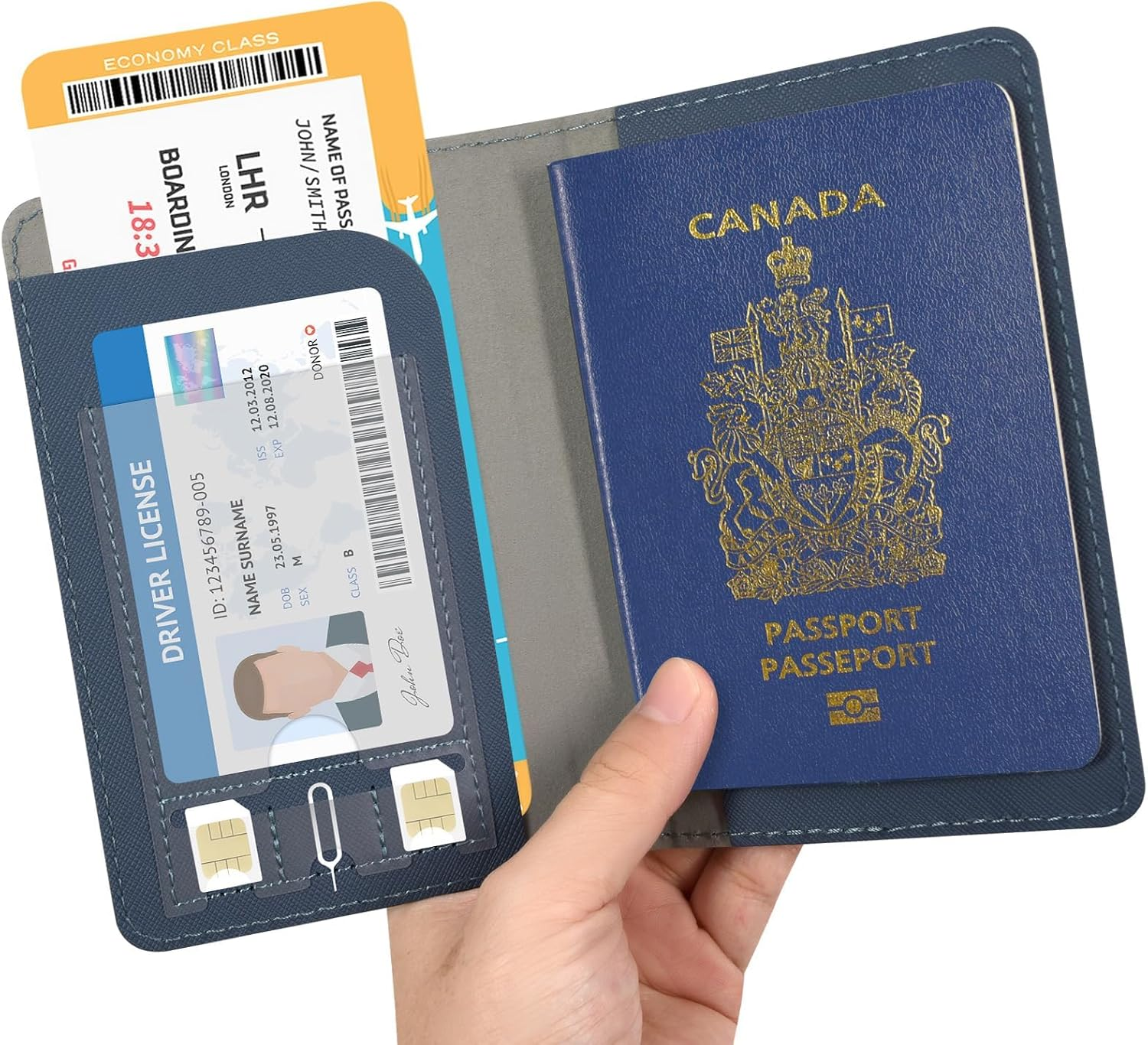 Passport Holder for Travel Essentials, Passport Wallet Cover Case for Travel Must Haves Accessories,Passport Book Holders for Women and Men(Blue) - Brown image number 3