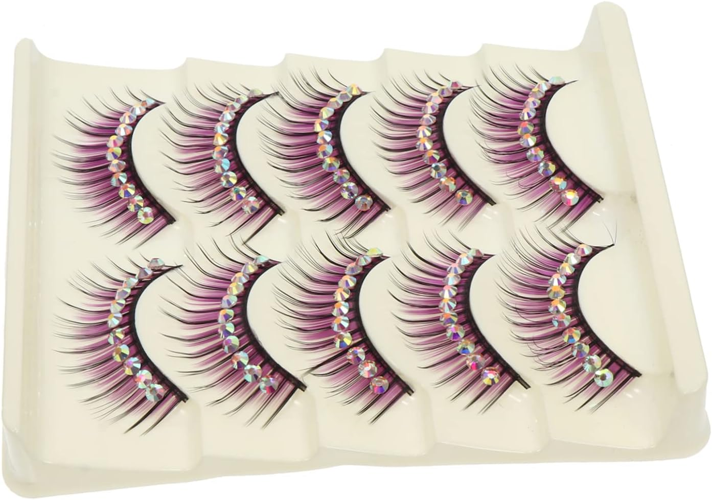 5 Pairs Blue Rhinestone Drama Stage False Eyelashes Dense Thick Costume Lashes for Women Latin Dance Party Makeup