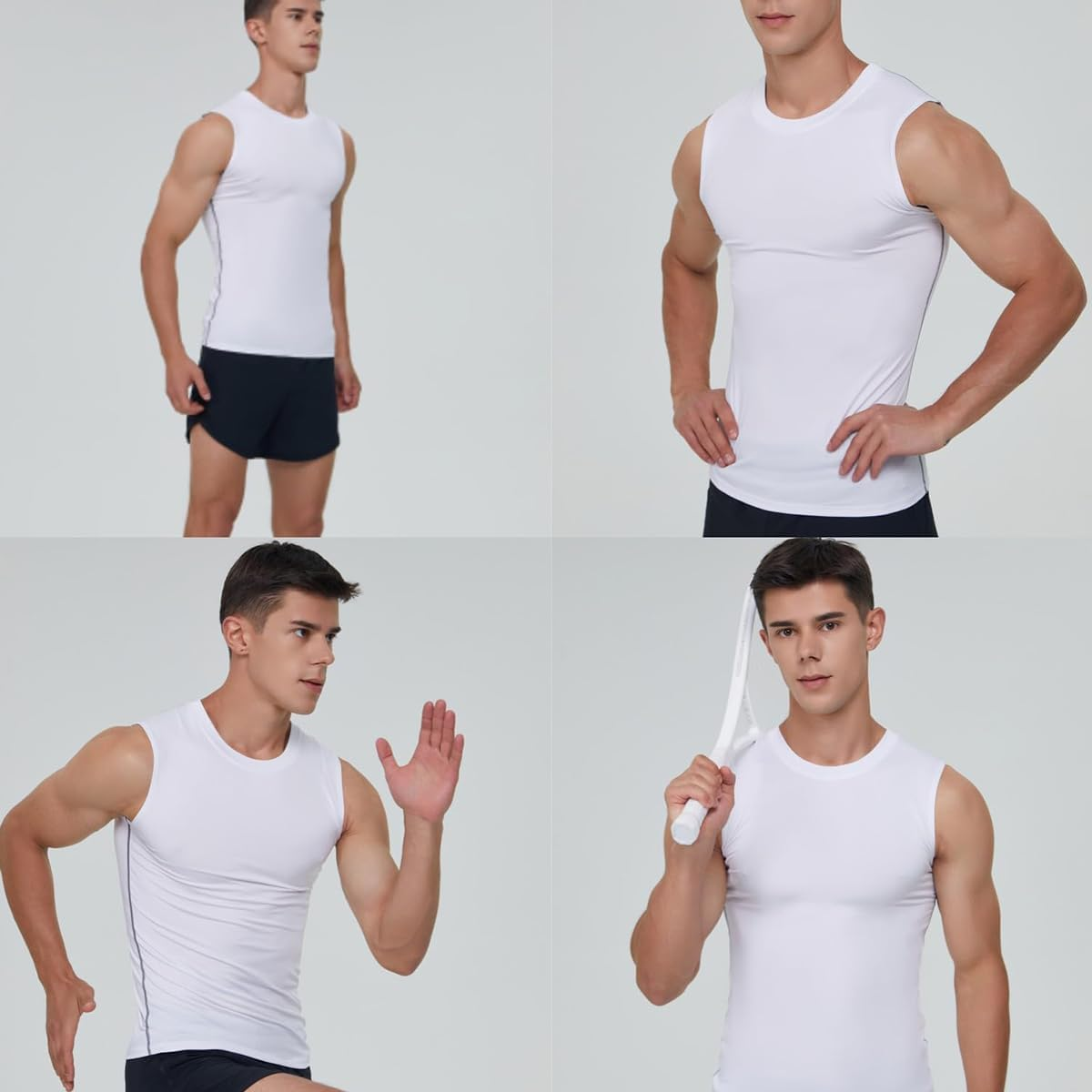 Men'S Tank Top Compression Shirts Athletic Workout Sleeveless Shirts Fit Slimming Body Shaper Vests Shapewear image number 6
