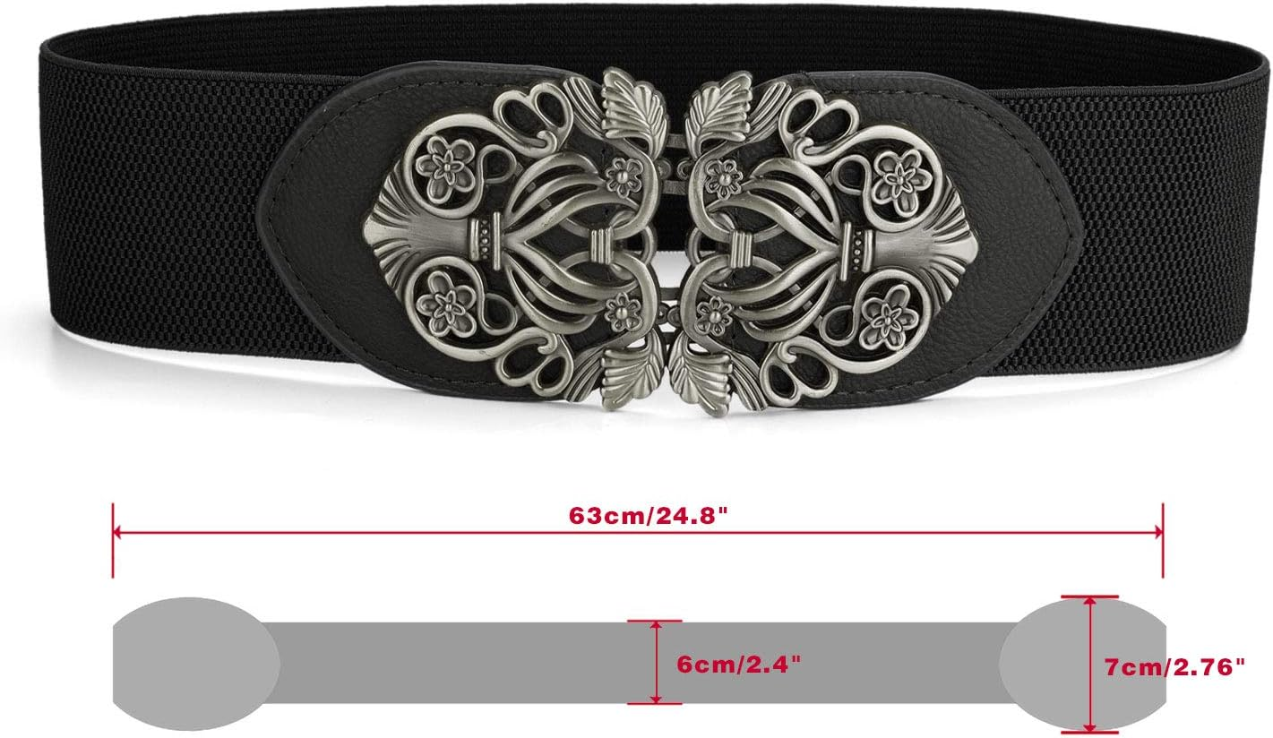 Uxcell Wide Elastic Vintage High Stretchy Retro Waist Belt with Buckle for Women image number 1