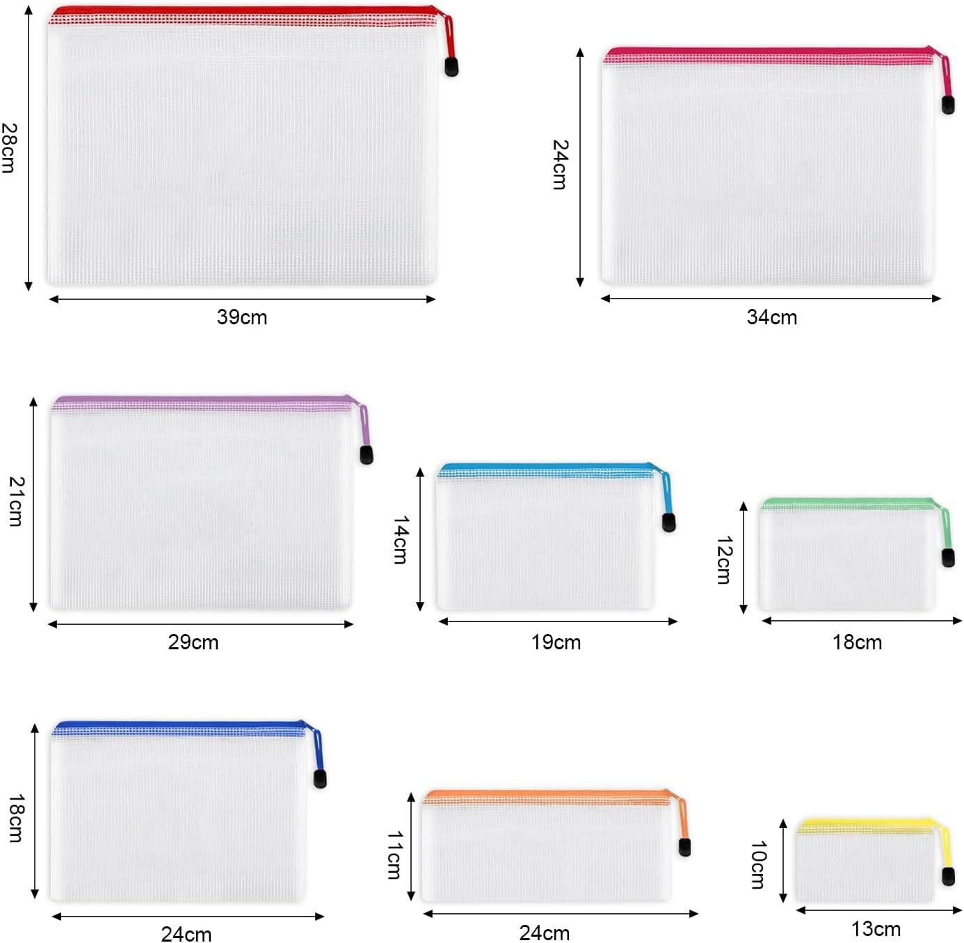 32Pcs Mesh Zipper Pouch, Mesh Zipper Pouch Document Bag, B4|A4|B5|A5|B6|A6|B8|Bill Site, Waterproof Zipper Bags, Plastic Document Pouch for Office, Home and Business Travel, 8 Sizes 8 Colors