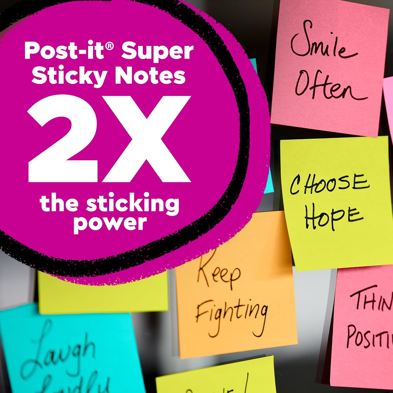 Post-It Super Sticky Notes, 12 Sticky Note Pads, 3 X 3 In., School Supplies, Office Products, Sticky Notes for Vertical Surfaces, Monitors, Walls and Windows, Summer Joy Collection image number 1