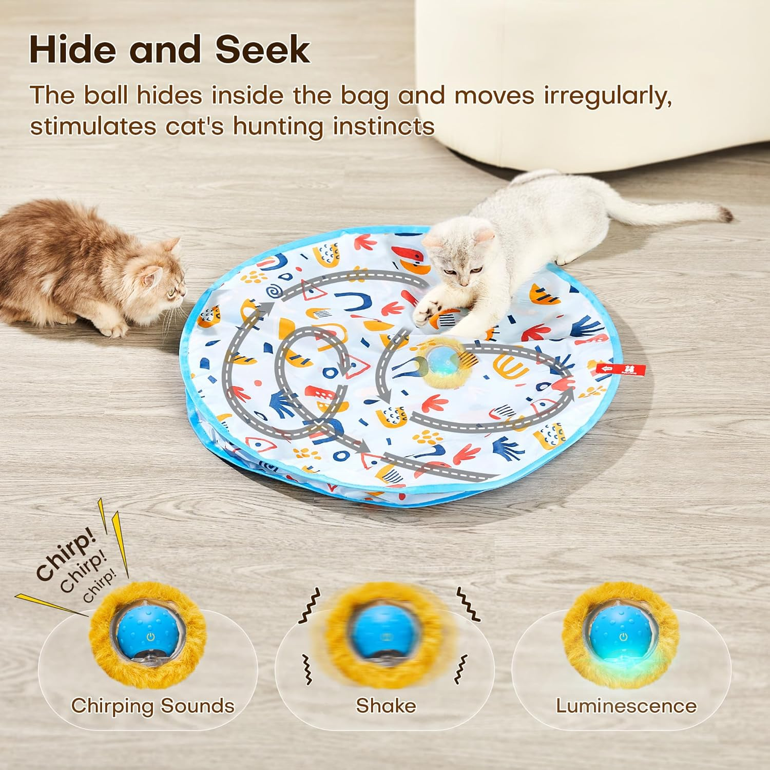 Potaroma Interactive Cat Toys, Fast Rolling Ball in Play Mat, Automatic Motion Activated Moving Ball Hide and Seek Game for Indoor Exercise Kicker, 28 Inch Play Mat image number 3