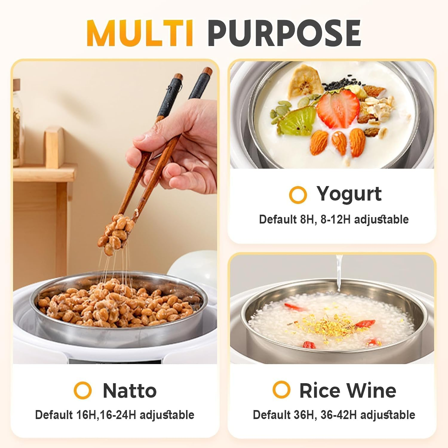 Automatic Yogurt Maker, Temperature & Time Conrtol 36H Electric Yogurt Maker Machine, Home Yogurt Jars with Tainless Steel Inner Container, 3-In-1 Greek Yugurt Maker (Yogurt Machine with 5 Cups) image number 5