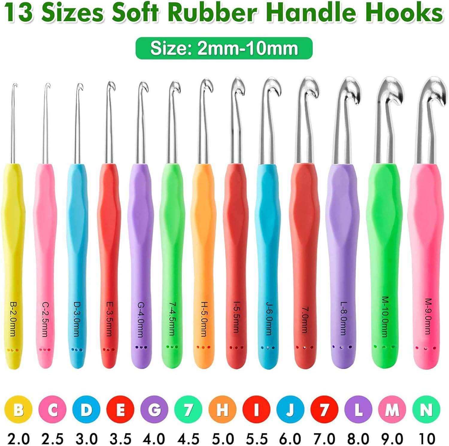 63 Pcs Crochet Hook Set, 13 Sizes 2Mm-10Mm, Ergonomic Soft Grip Handles Crochet Needles Kit with Bag for Arthritic Hands. Crochet Starter Kit for Beginners Knitting Yarn Lovers image number 1