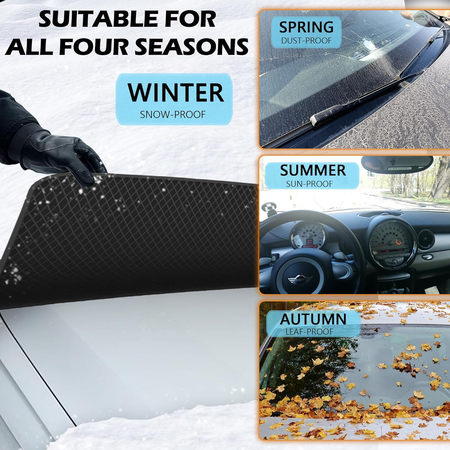 Windshield Snow Cover, Car Windshield Cover for Ice and Snow, Automotive Large Magnetic Windshield Frost Cover with Side Window and Mirror Protector in Winter, Suitable for Most Vehicle,Sedan,Suv image number 3