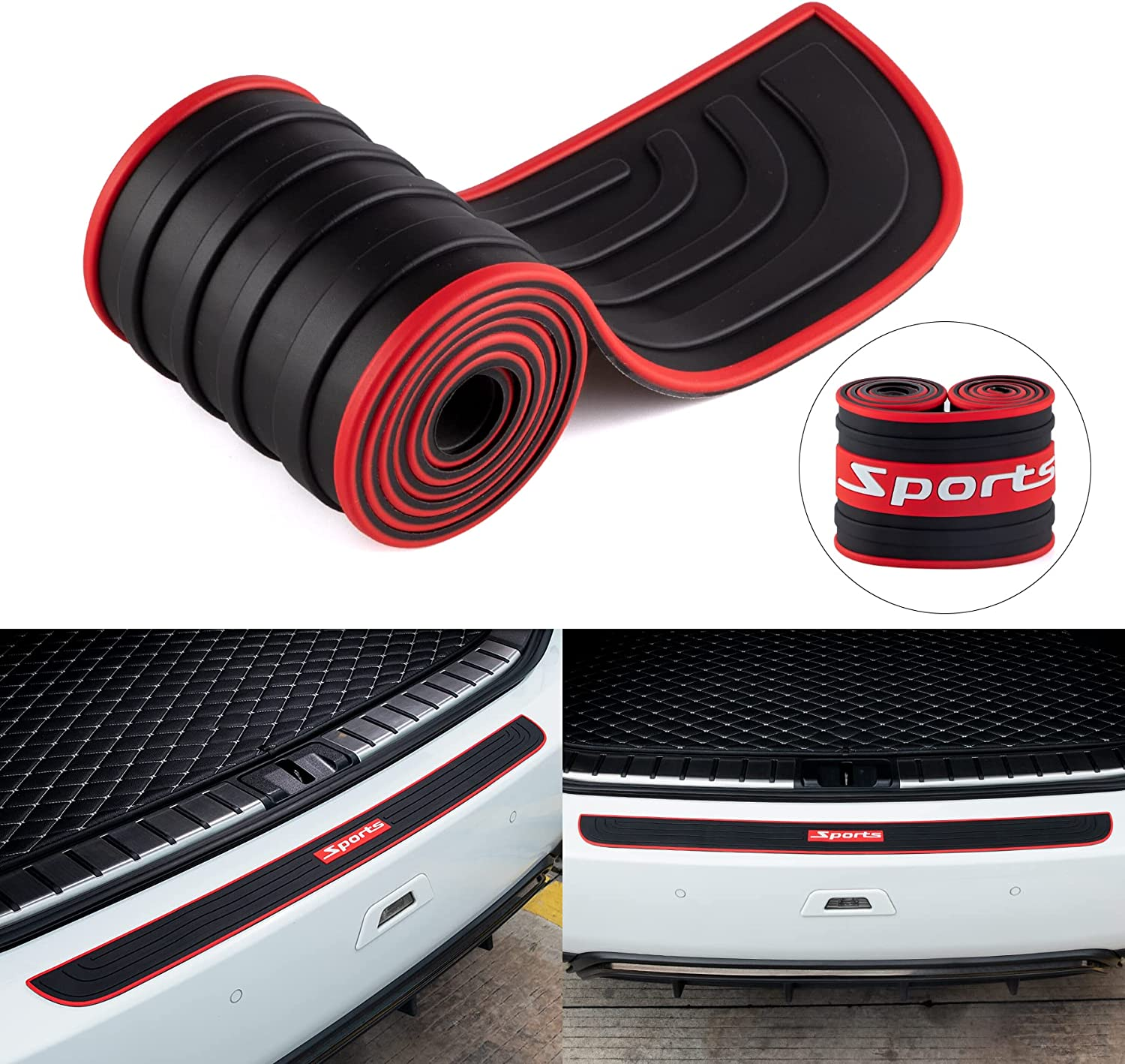 SINGARO Car Rear Bumper Protector, 35.5Inch X2.75Inch Car/Suv Universal Rubber Anti-Scratch Trunk Exterior Accessories（Black） image number 2