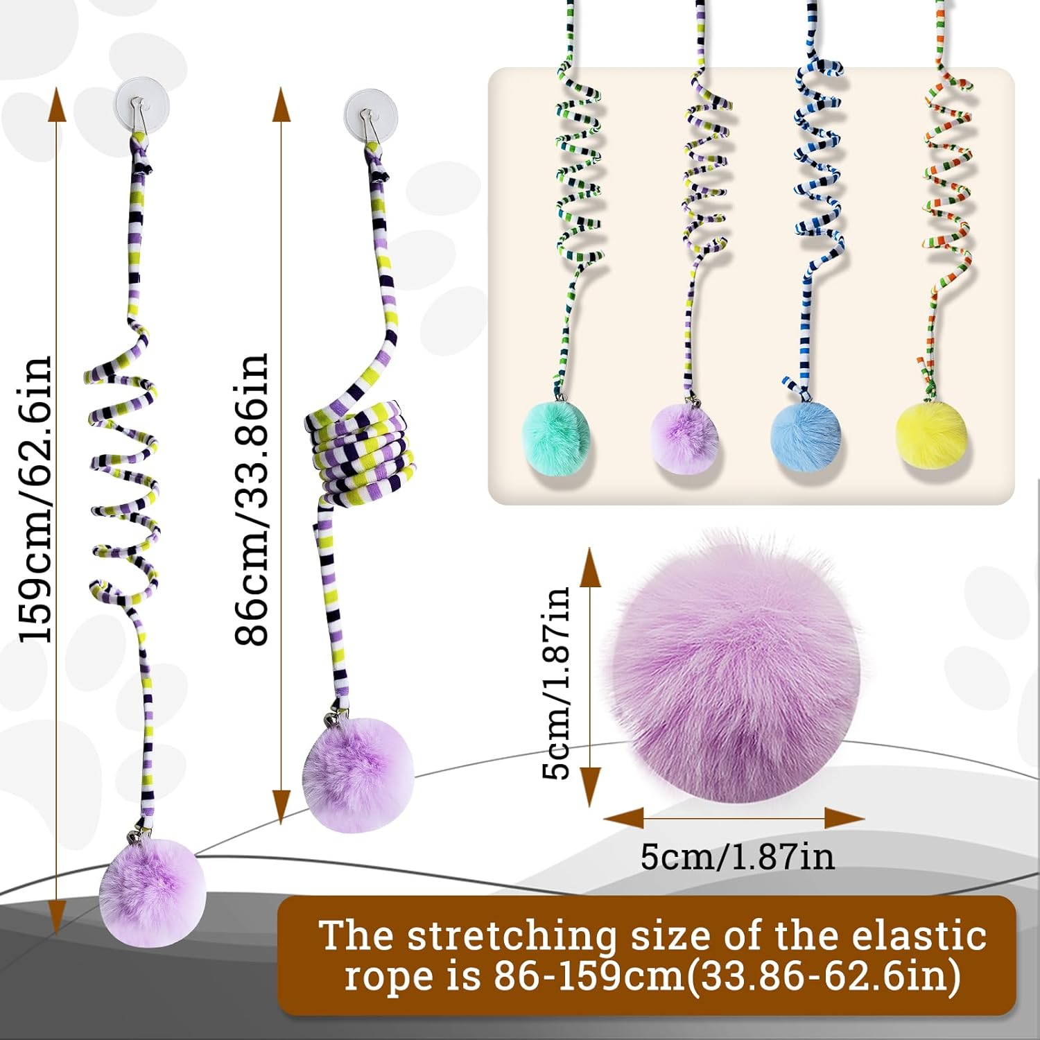 Andiker Cat Spring Toy, Self-Play Stretchy Door Hanging Cat Toy with Bell, Soft Plush Ball with Spring Kitten Toy for Exercise (Green + Purple) image number 1