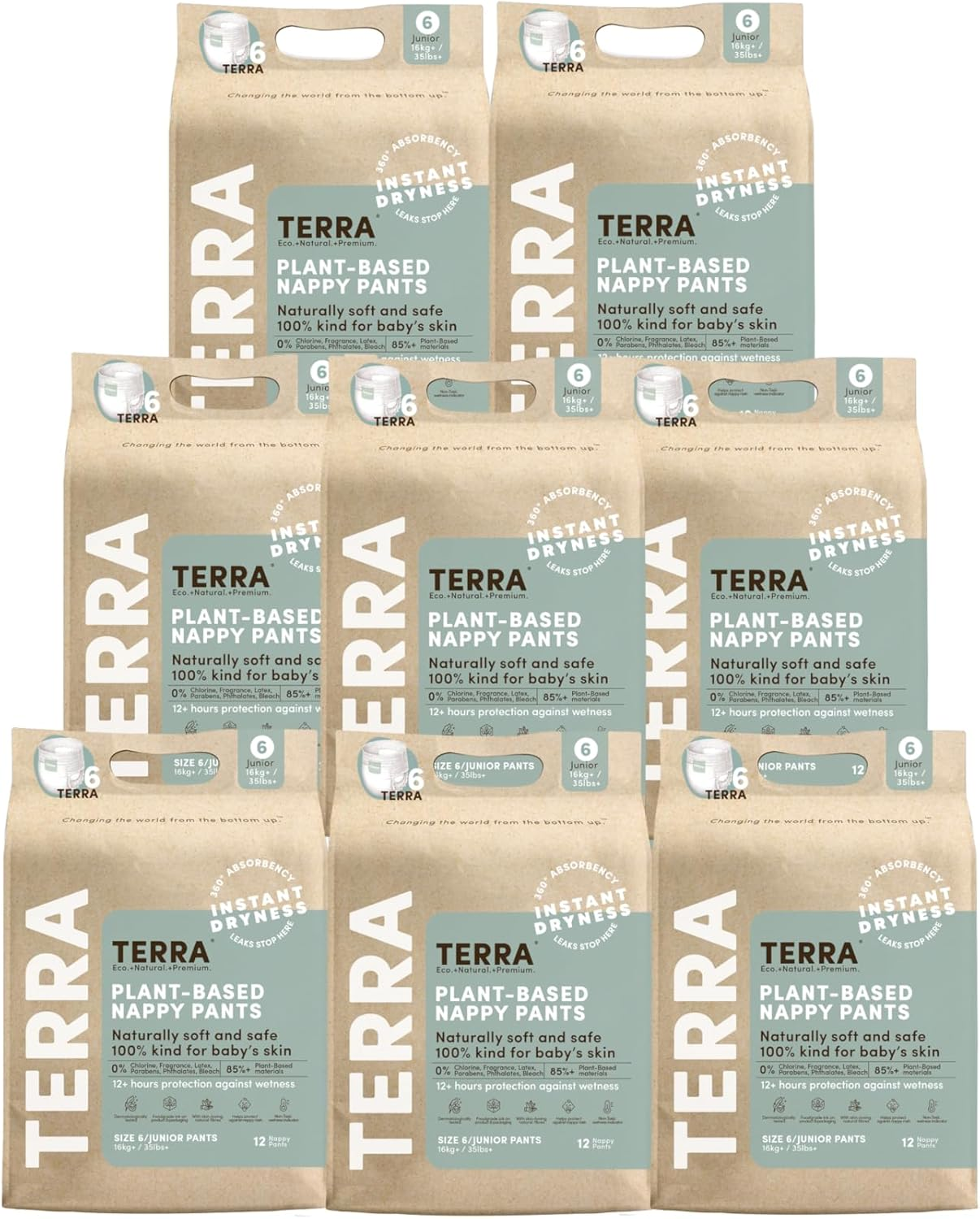 Terra Size 6 Training Pants&ndash; 85% Plant Based Pull-Up Style Diapers, Ultra-Soft & Chemical-Free for Sensitive Skin, Superior Absorbency, Perfect Overnight Diapers, for Toddlers 35+ Pounds, 96 Count image number 3