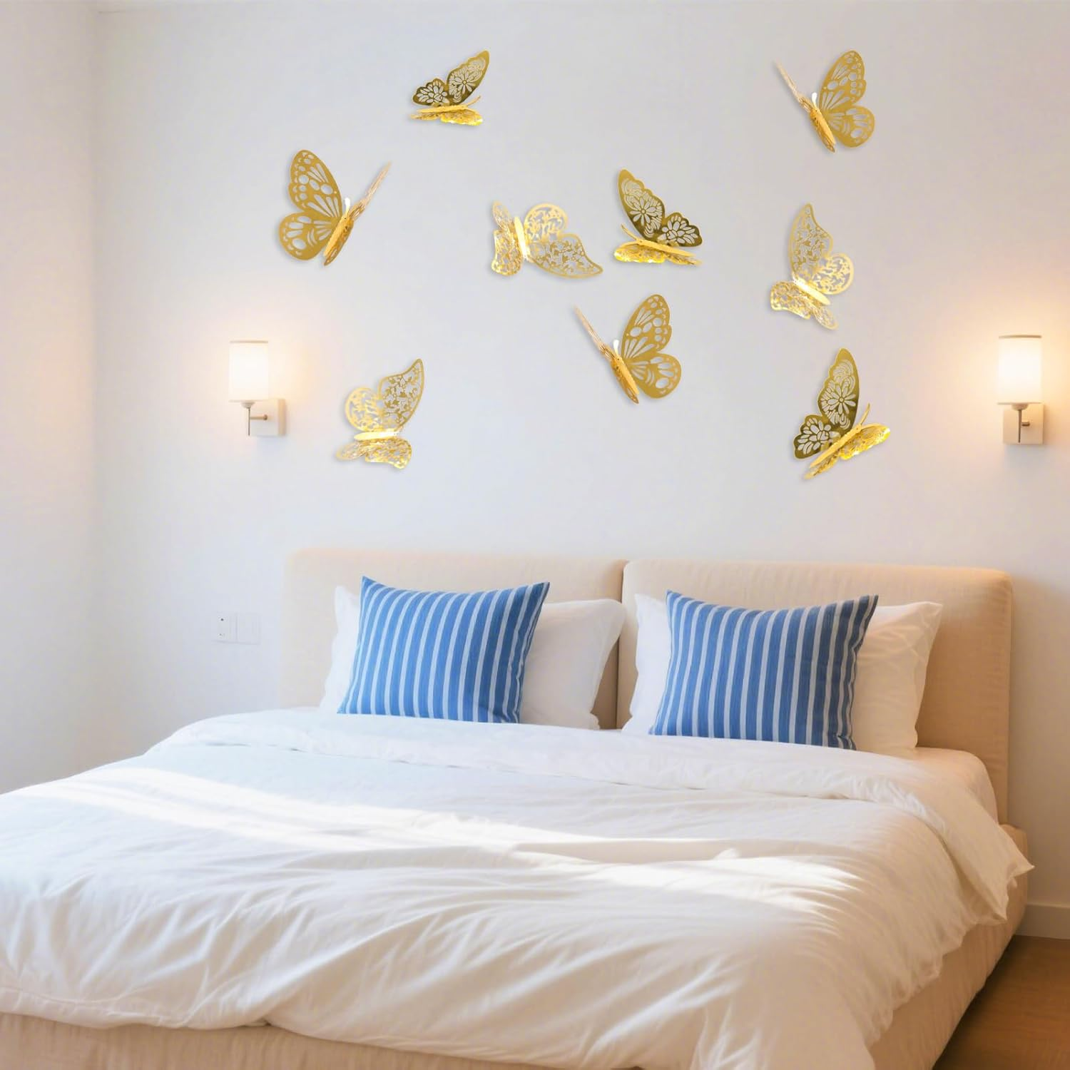 72PCS 3D Butterfly Wall Decorative Stickers 3 Sizes 3 Styles Butterfly Party Decorations Removable Birthday Decorations DIY Gifts Suitable for Girls Bedroom Living Room Study Bathroom (Gold) image number 3
