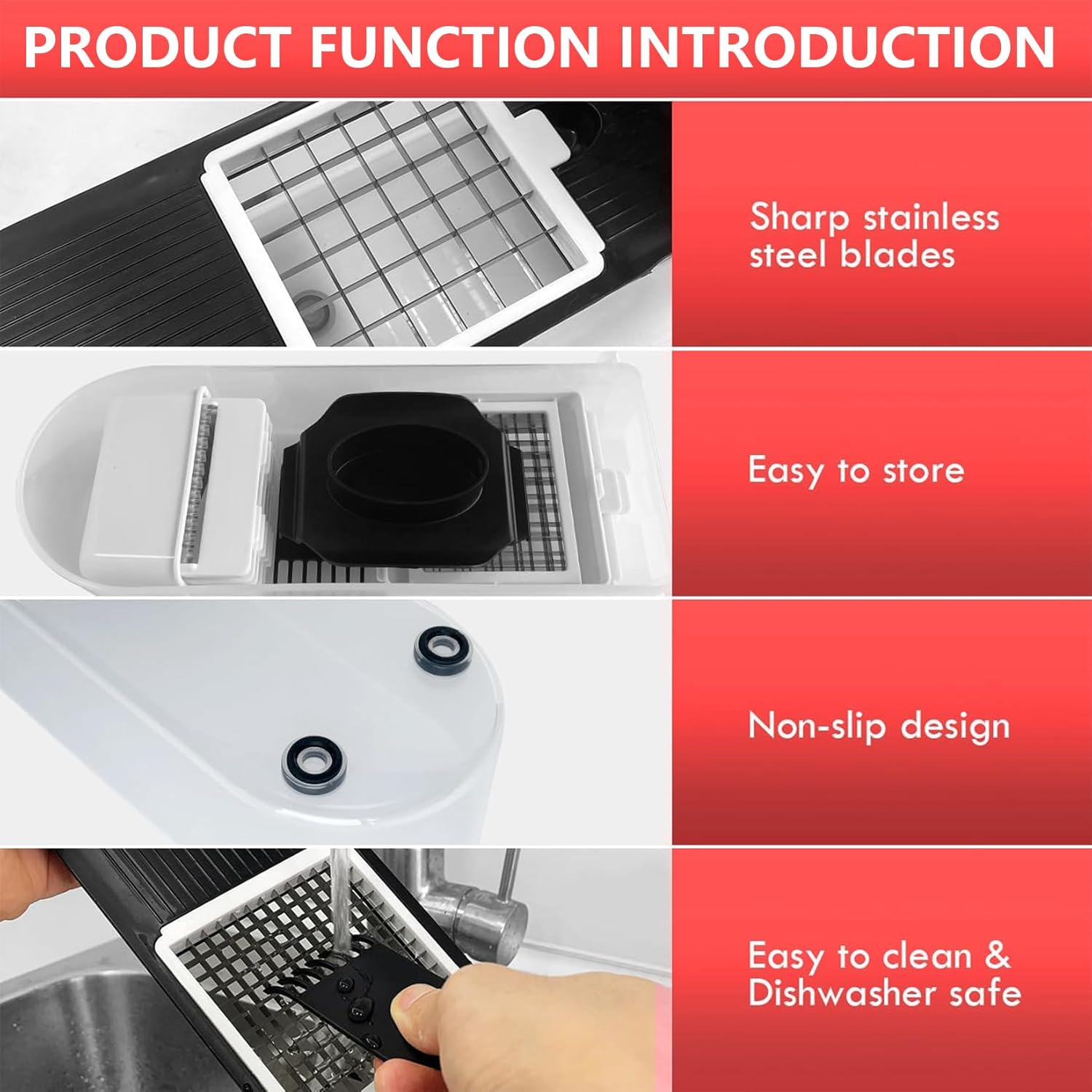 Vegetable Chopper Cutter Stainless Steel Slicer Cheese Grater Food Onion Salad Veggie Food Chopper with Container for Onion Salad (Black) image number 3