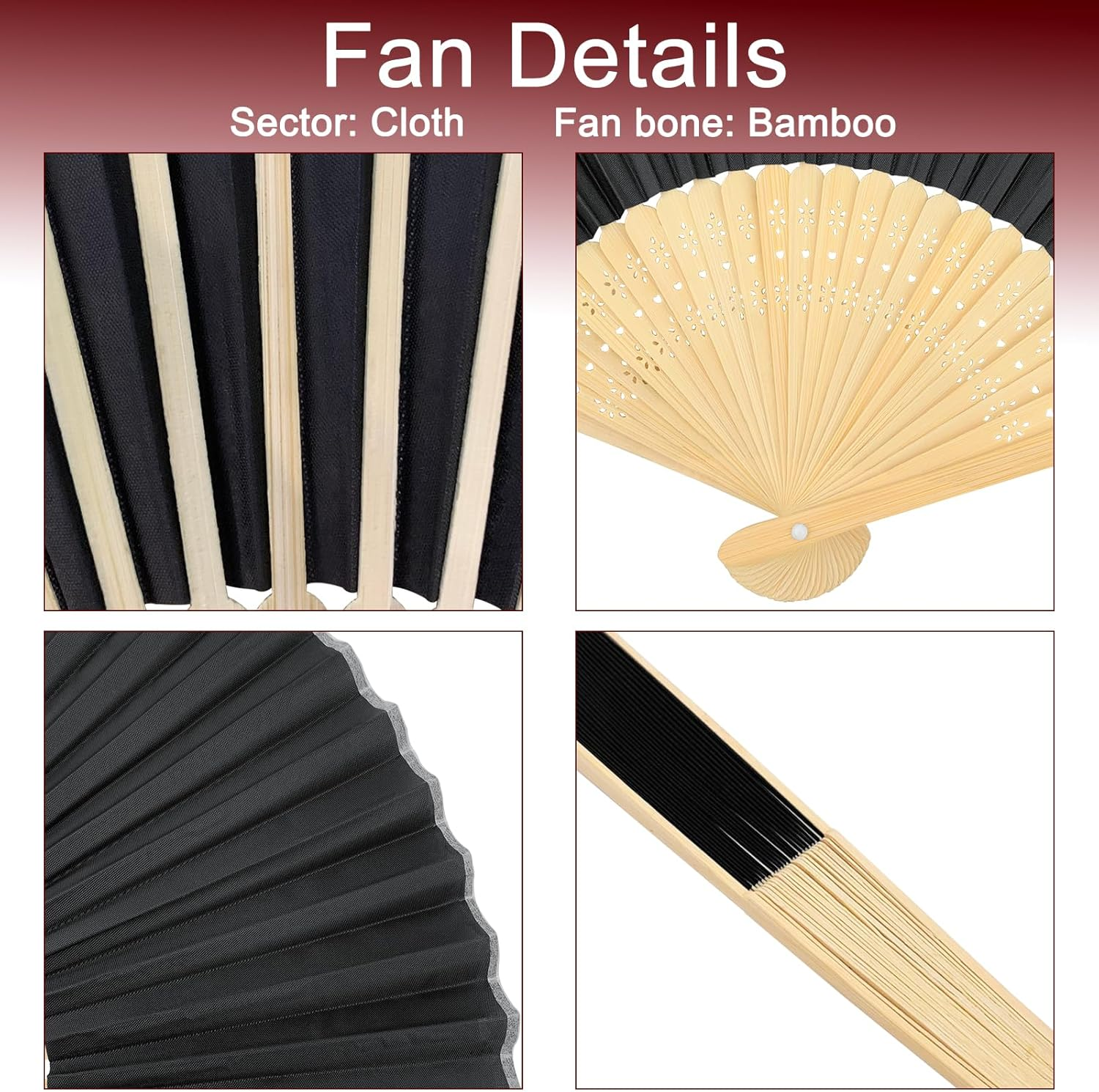 Chic Set of 2 Black Silk Hand Fans, Foldable Fans for Wedding Guests, Ideal as Fashion Accessories and Gifts