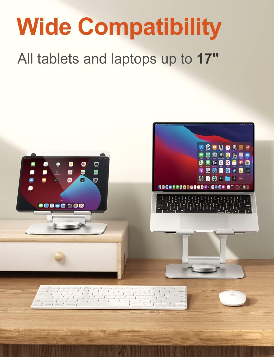 Tounee Swivel Laptop Stand for Desk, Adjustable Computer Stand Laptop Holder with 360&deg; Rotating Base, Ergonomic Laptop Riser Compatible with Air, Pro, All Laptop 10-16" (Silver)